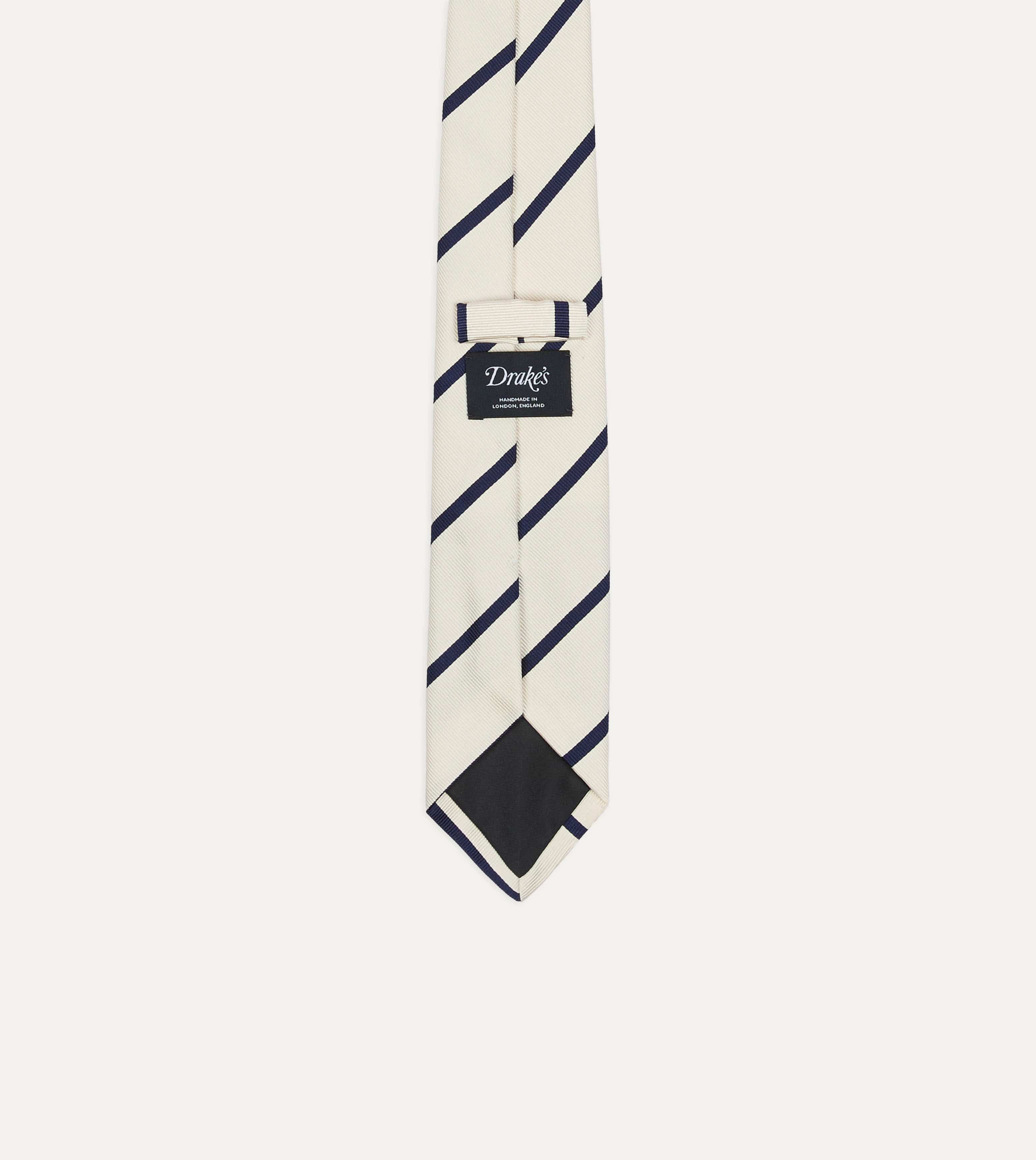 White and Navy Bar Stripe Repp Silk Tipped Tie