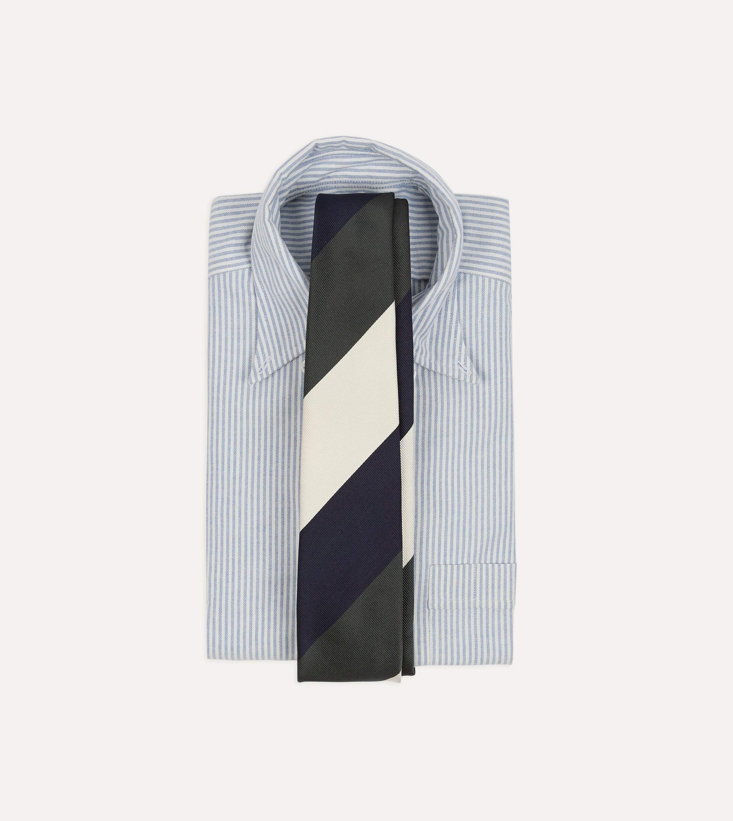 Navy and Ecru Block Stripe Repp Silk Tipped Tie