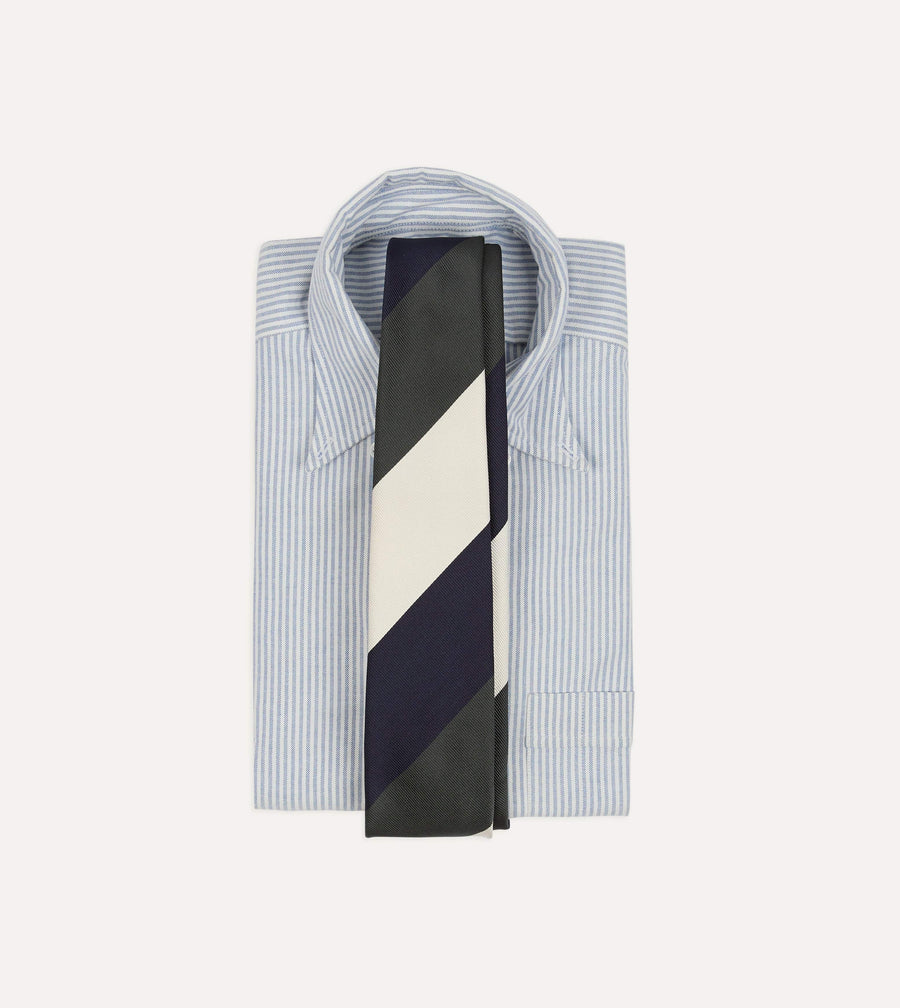 Navy and Ecru Block Stripe Repp Silk Tipped Tie