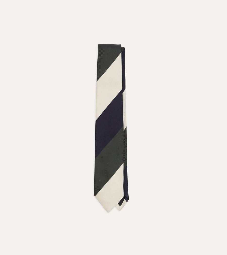 Navy and Ecru Block Stripe Repp Silk Tipped Tie