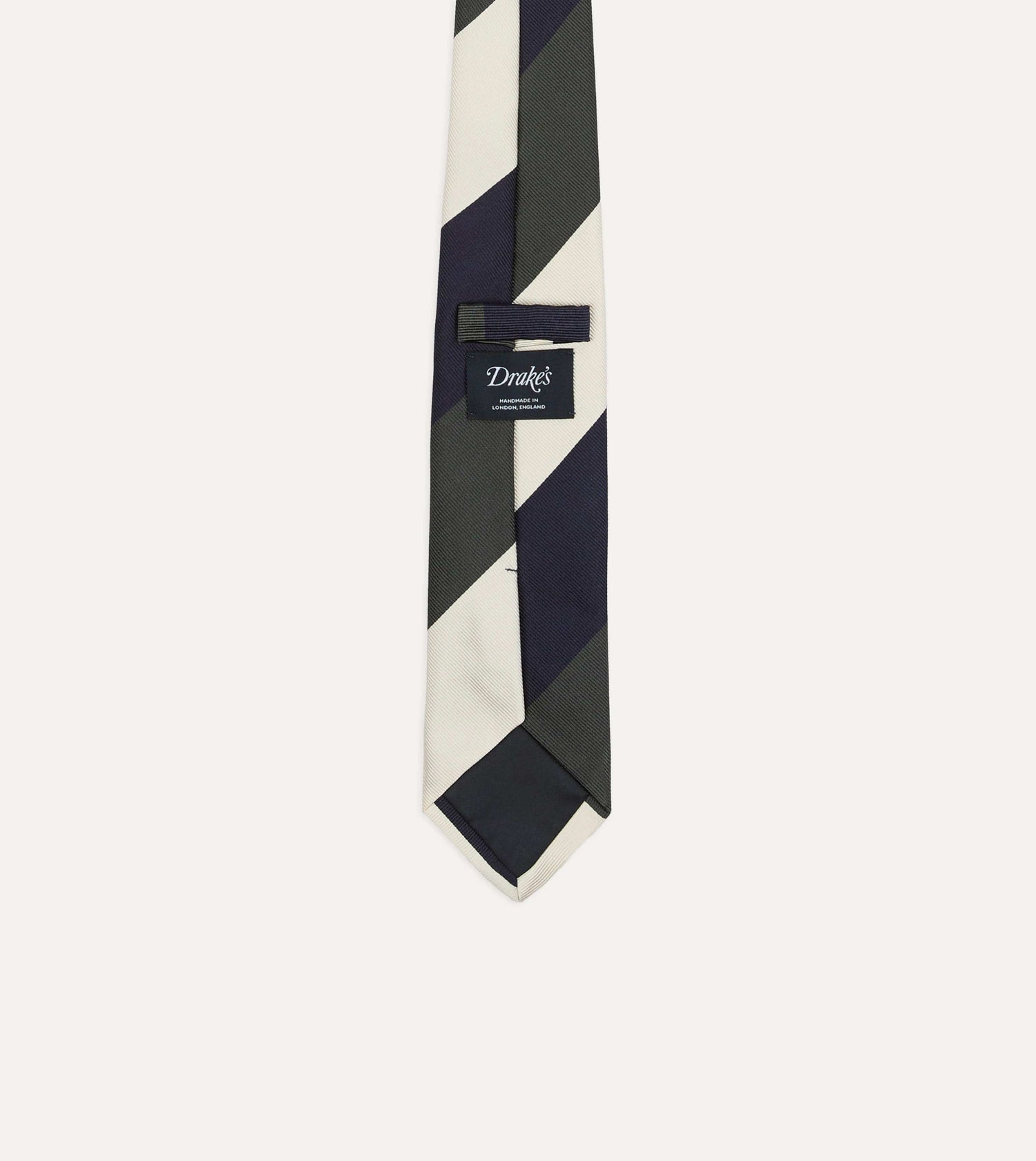 Navy and Ecru Block Stripe Repp Silk Tipped Tie