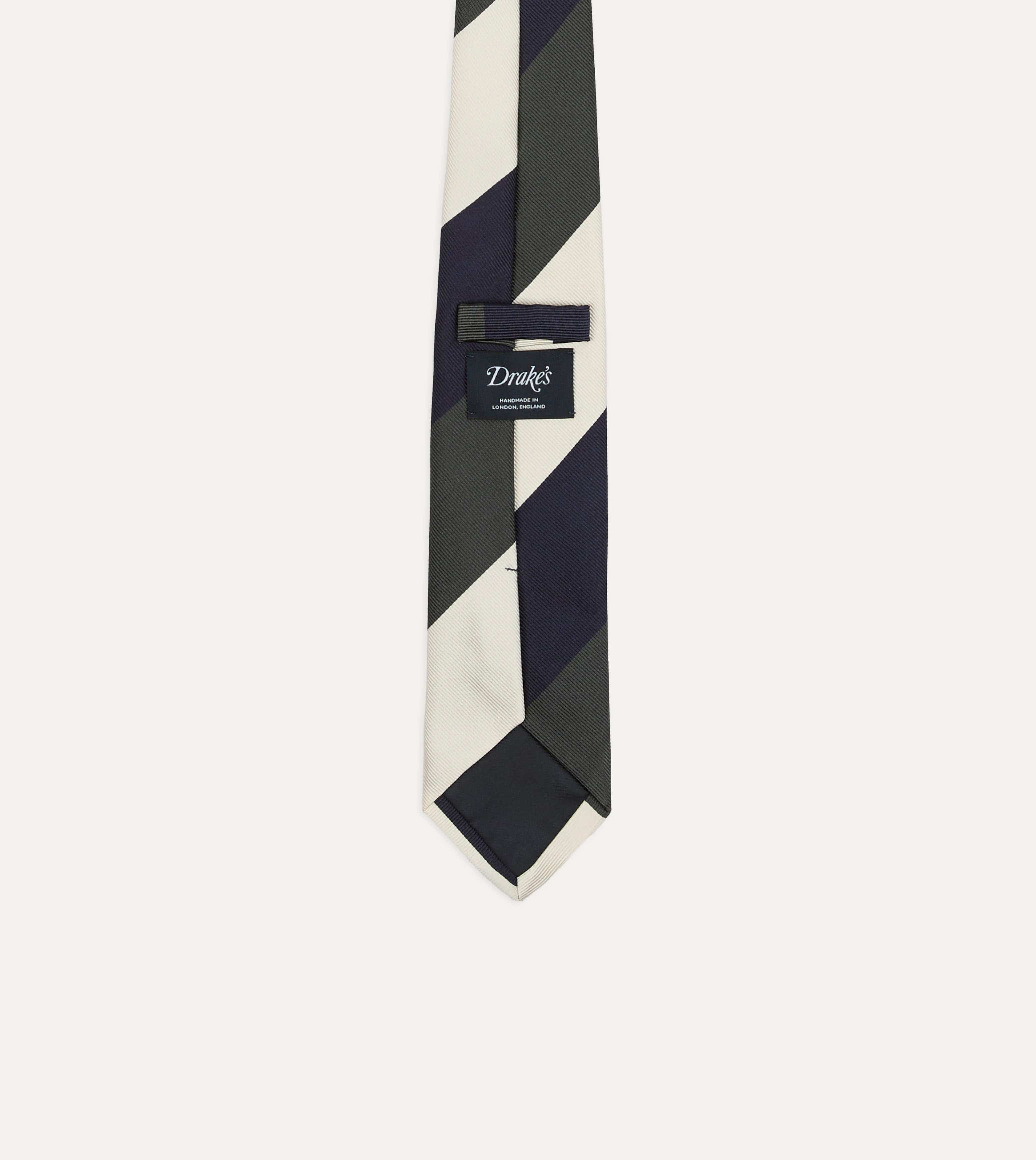 Navy and Ecru Block Stripe Repp Silk Tipped Tie