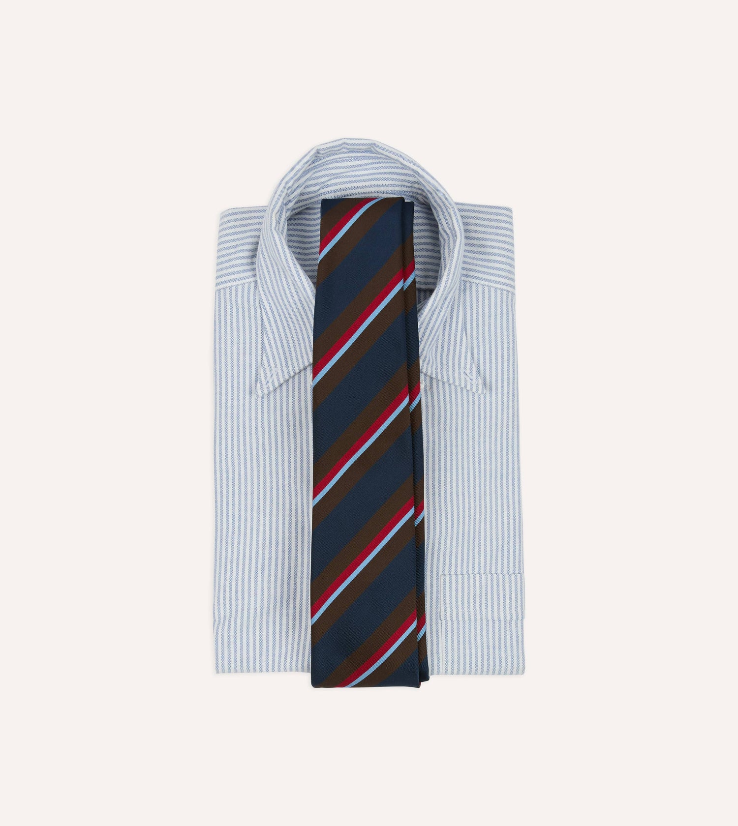 Brown and Navy Regimental Stripe Mogador Cotton-Silk Tipped Tie