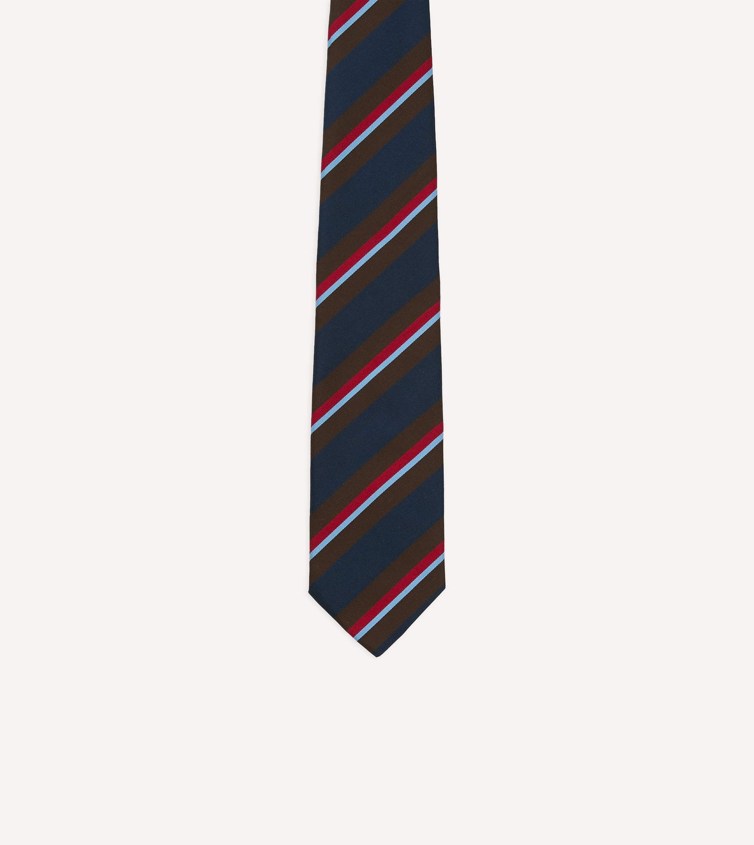 Brown and Navy Regimental Stripe Mogador Cotton-Silk Tipped Tie