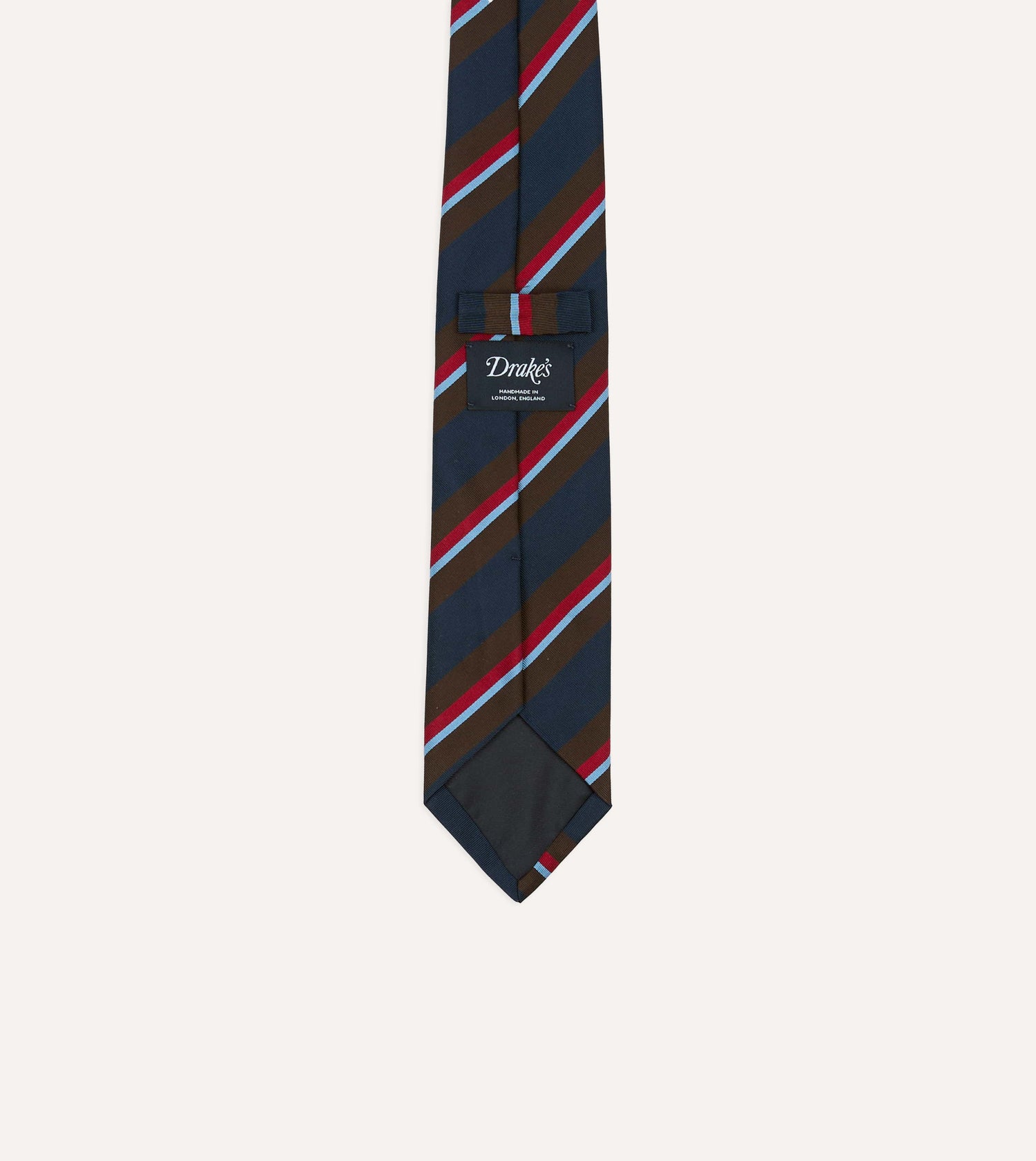 Brown and Navy Regimental Stripe Mogador Cotton-Silk Tipped Tie