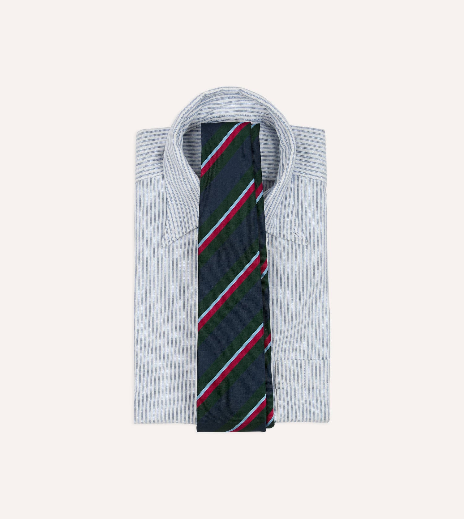 Green and Navy Regimental Stripe Mogador Cotton-Silk Tipped Tie