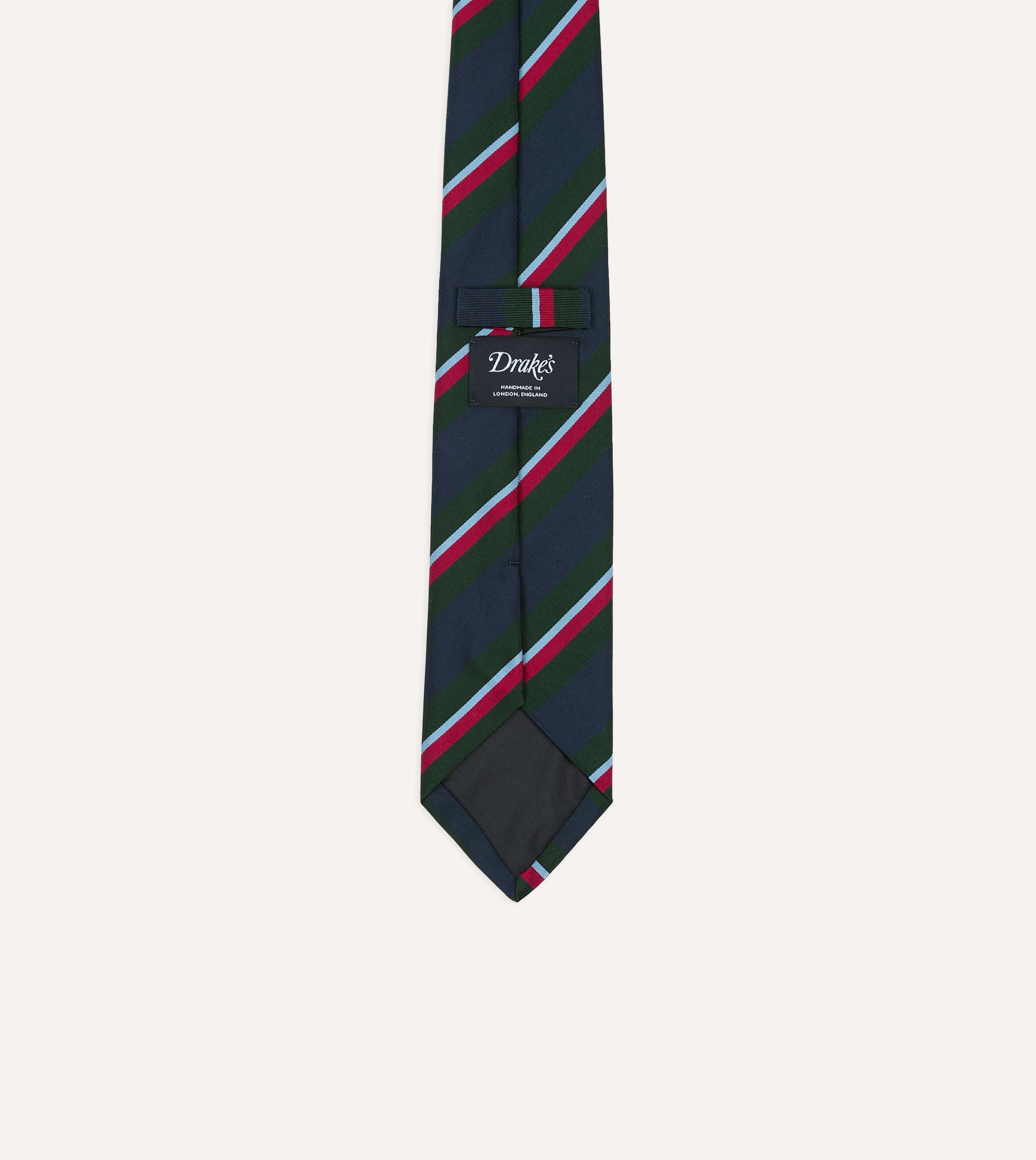 Green and Navy Regimental Stripe Mogador Cotton-Silk Tipped Tie
