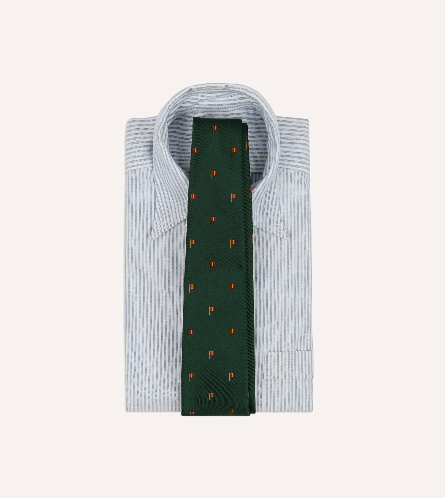 Green Flag Motif Repp Silk Tipped Tie