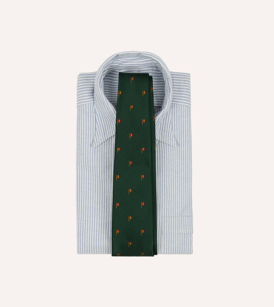 Green Flag Motif Repp Silk Tipped Tie