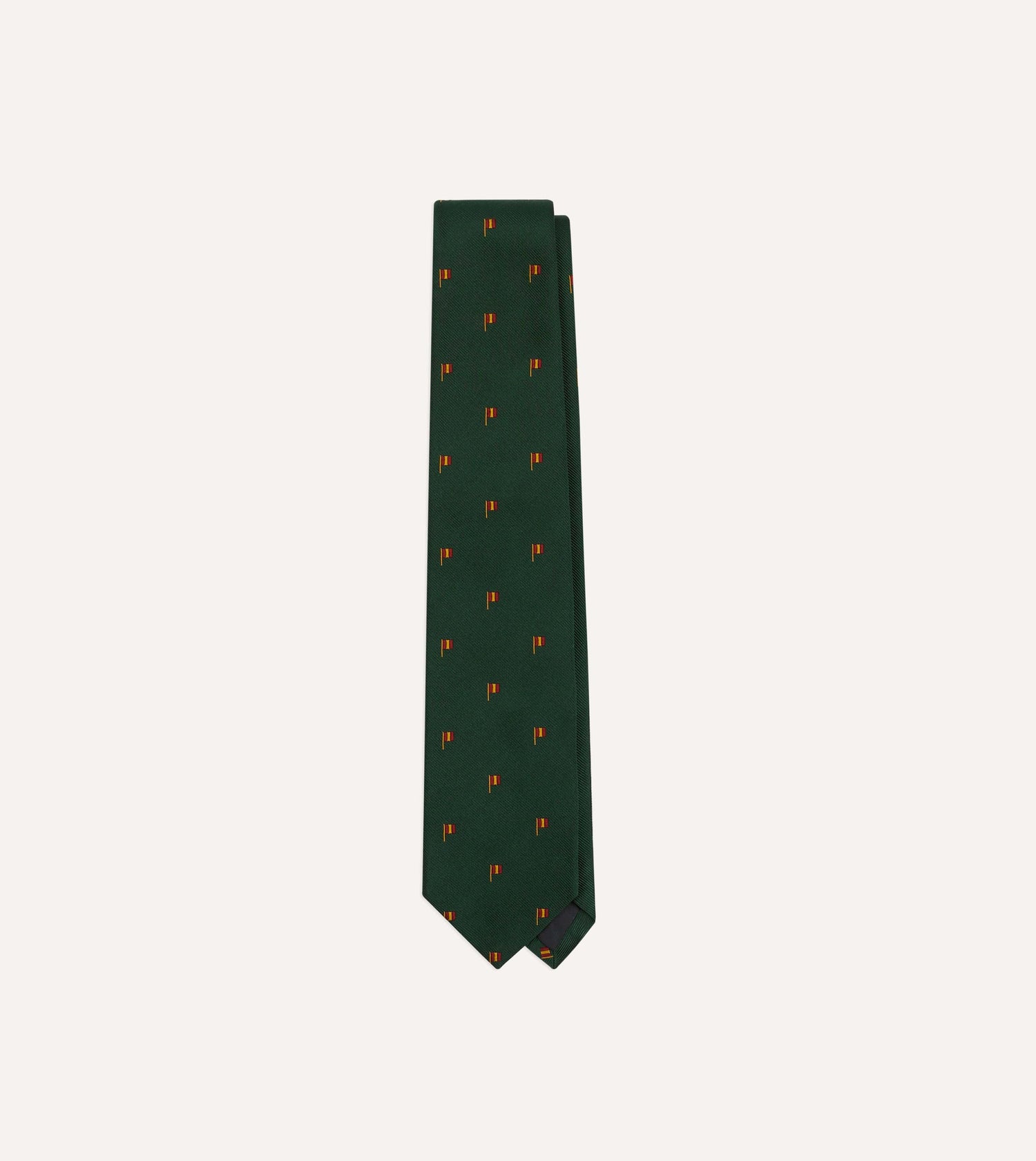 Green Flag Motif Repp Silk Tipped Tie