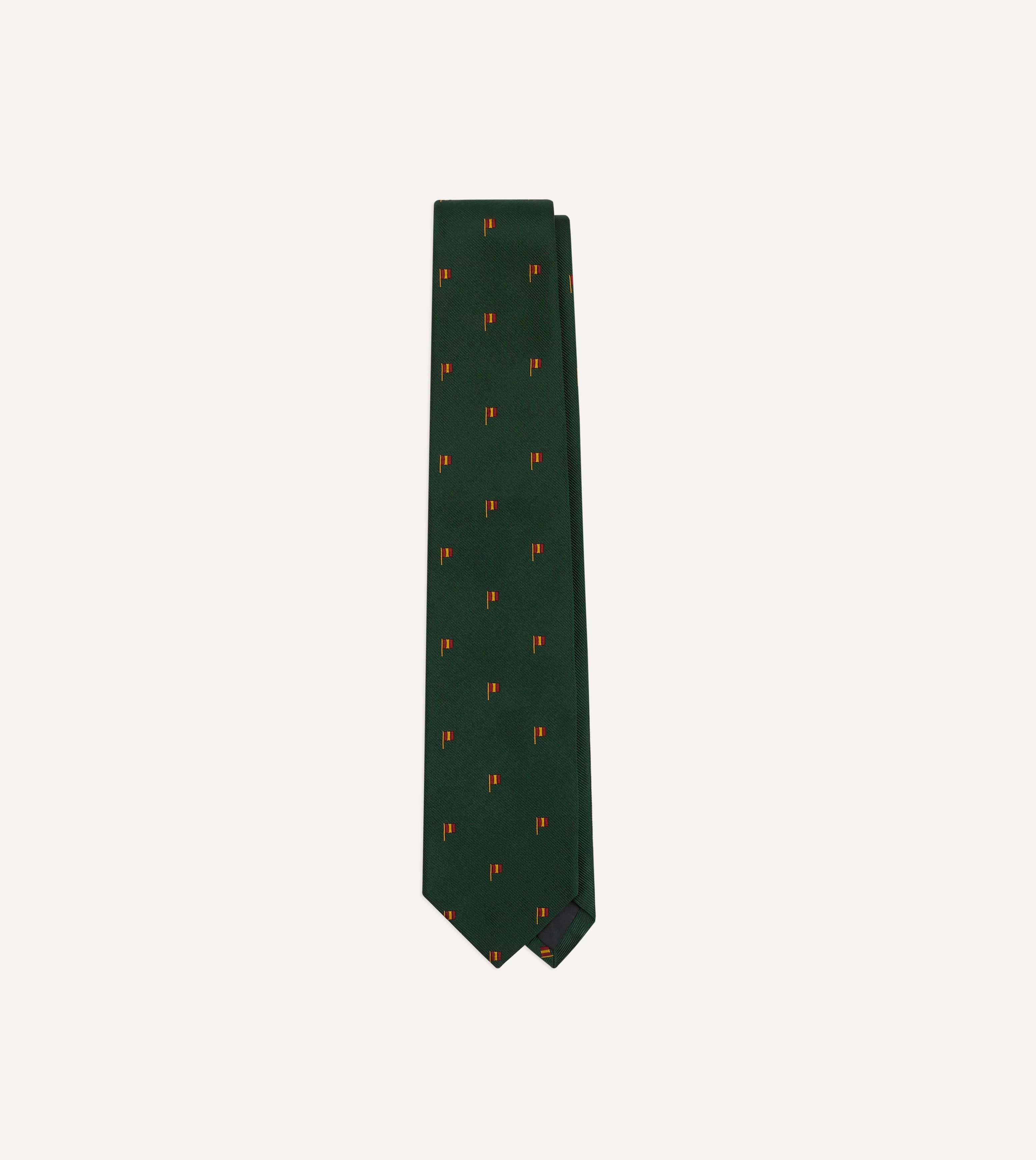 Green Flag Motif Repp Silk Tipped Tie