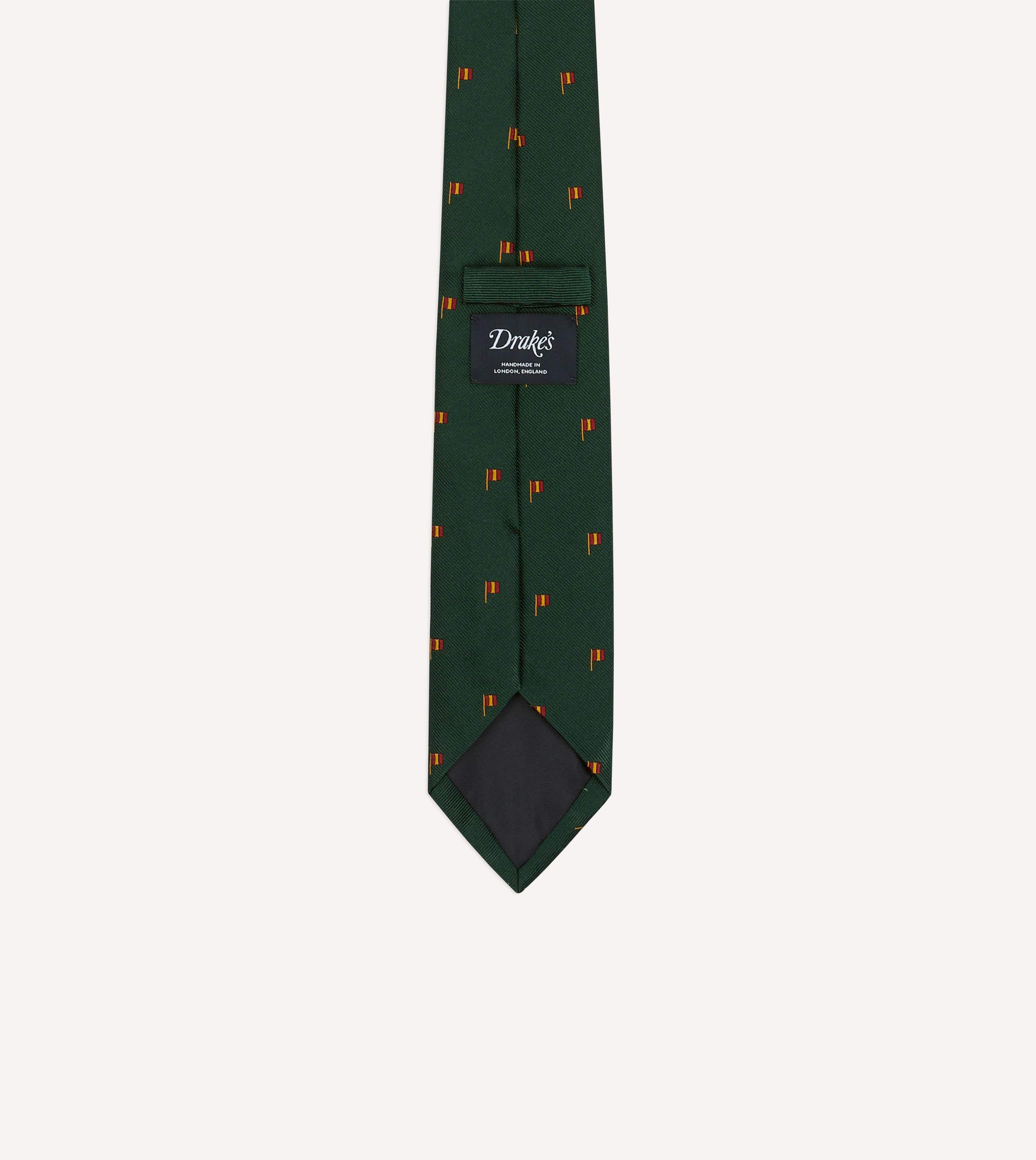 Green Flag Motif Repp Silk Tipped Tie