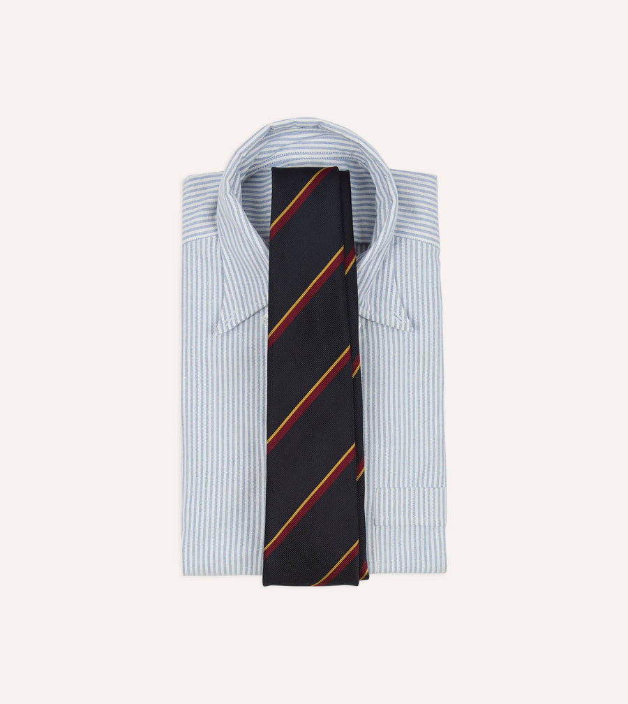 Navy, Red and Yellow Regimental Stripe Repp Silk Tipped Tie
