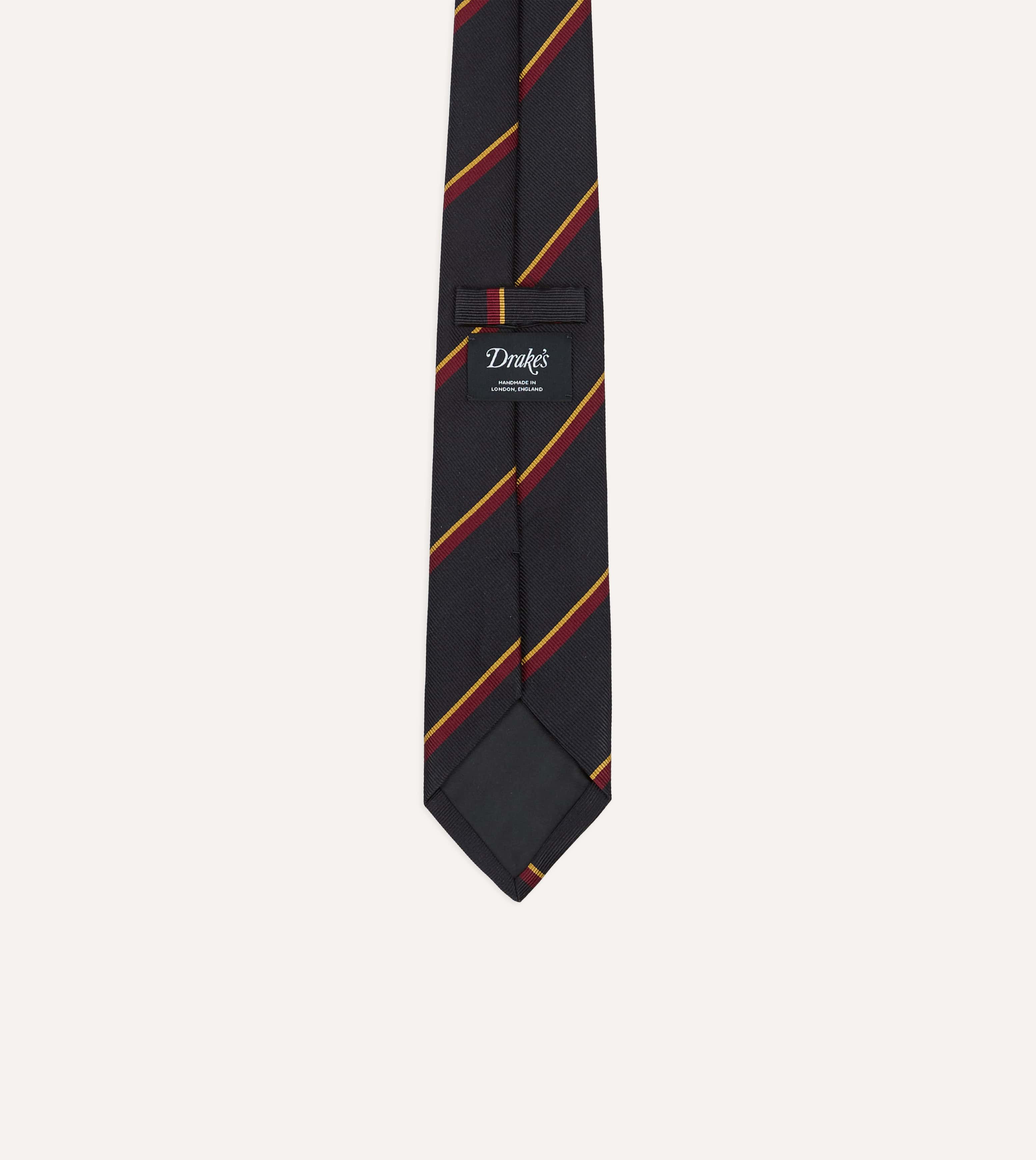 Navy, Red and Yellow Regimental Stripe Repp Silk Tipped Tie