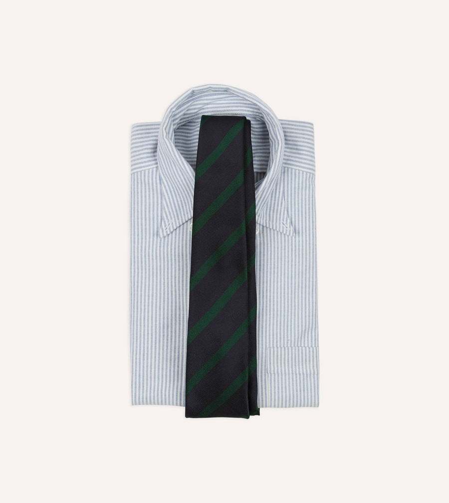 Navy and Green Bar Stripe Repp Silk Tipped Tie