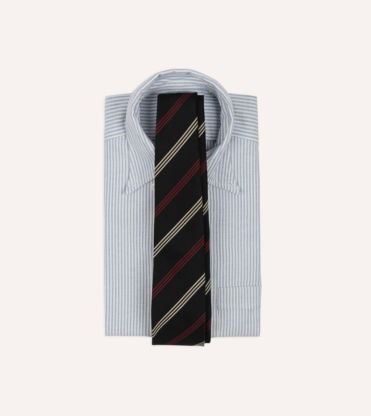 Navy, Red and White Stripe Repp Wool-Silk Tipped Tie
