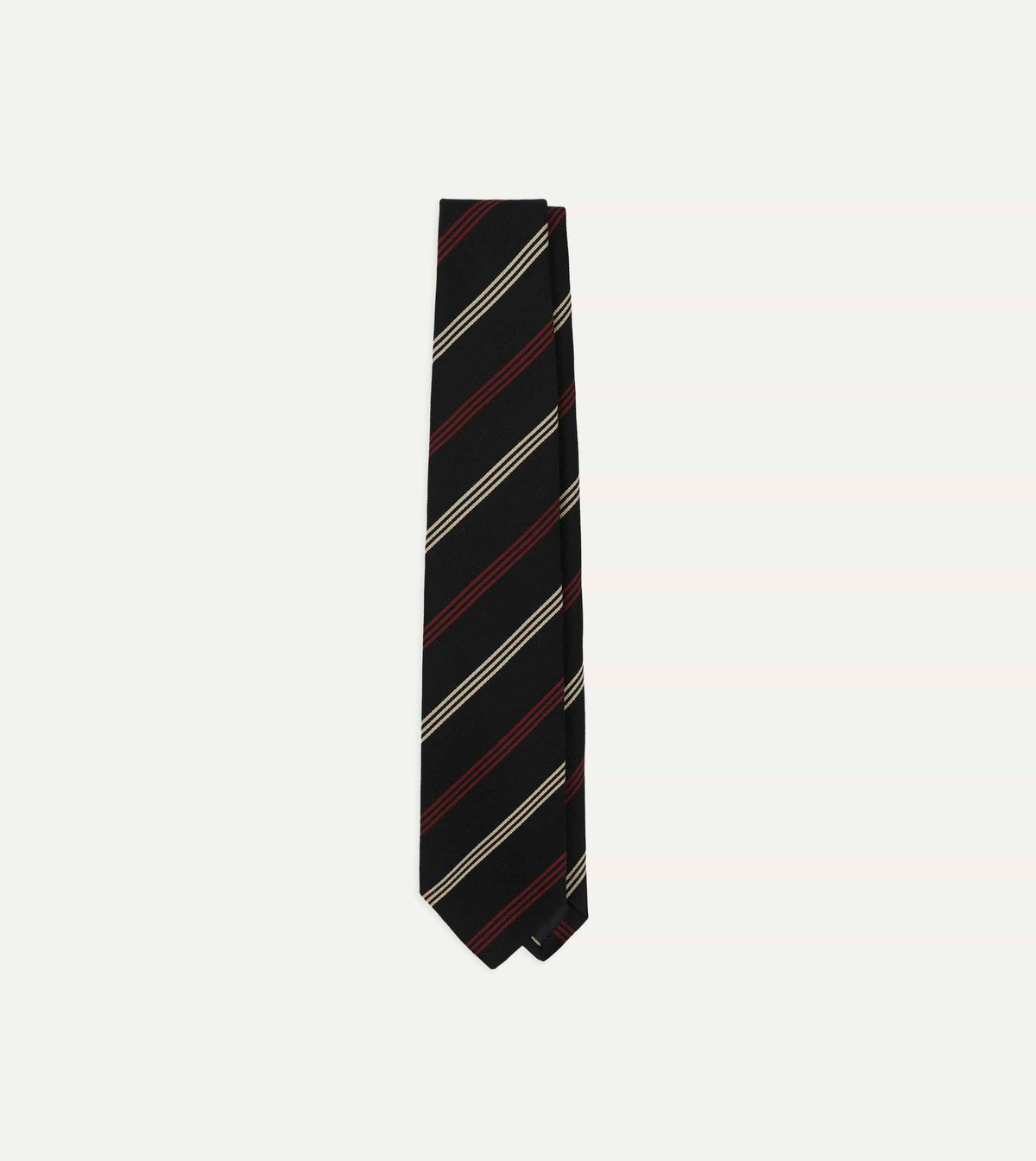 Navy, Red and White Stripe Repp Wool-Silk Tipped Tie