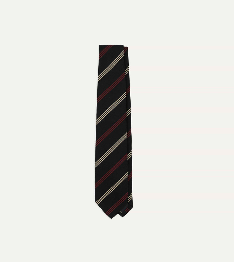 Navy, Red and White Stripe Repp Wool-Silk Tipped Tie