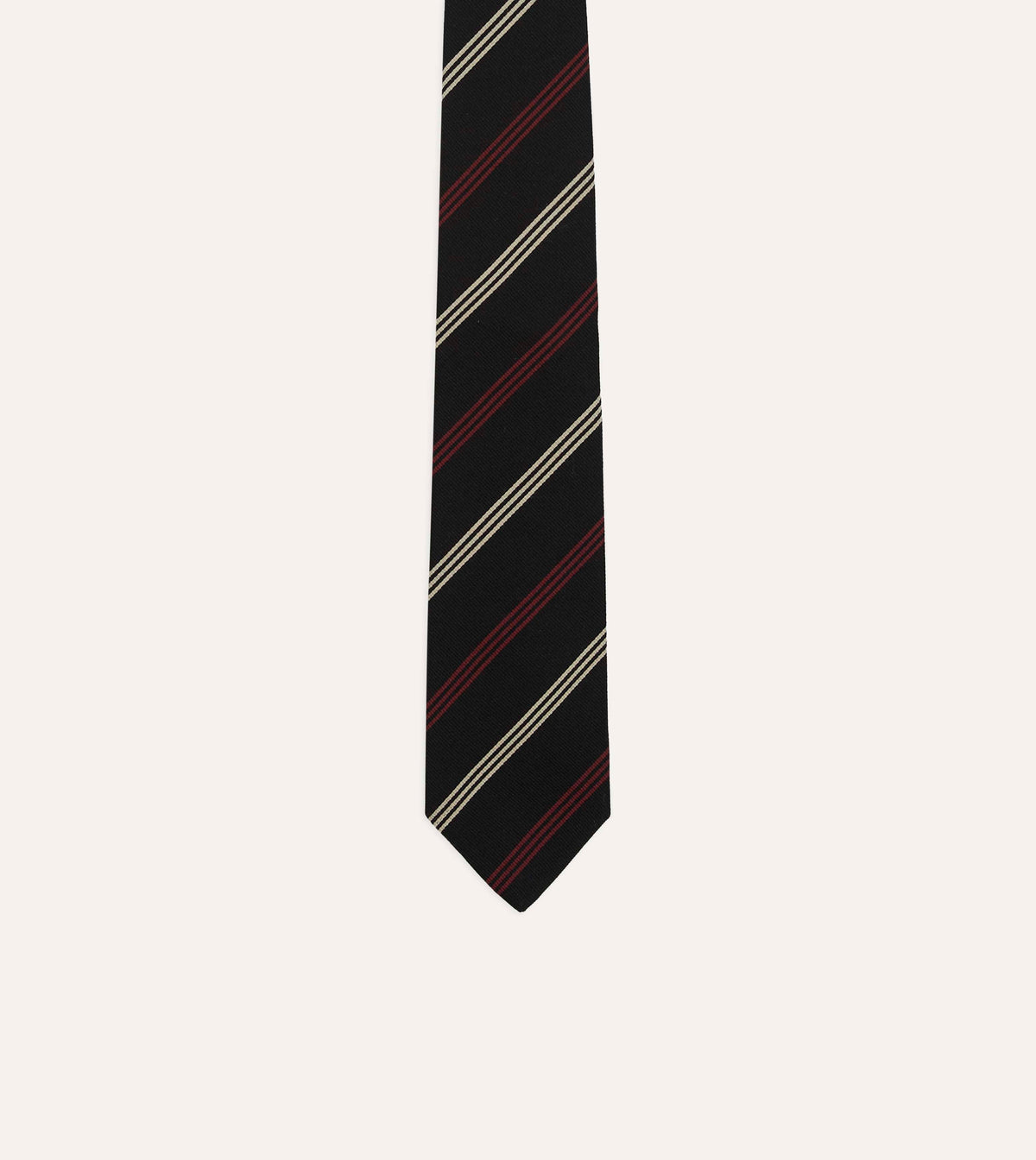 Navy, Red and White Stripe Repp Wool-Silk Tipped Tie