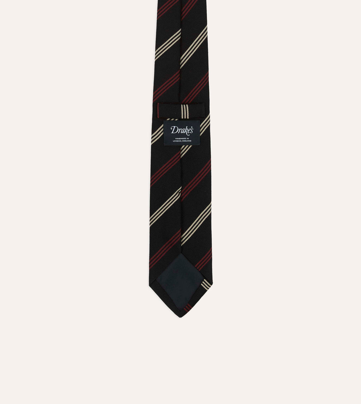 Navy, Red and White Stripe Repp Wool-Silk Tipped Tie