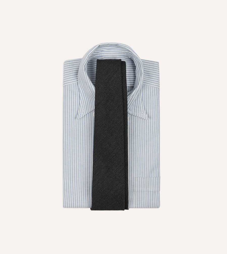 Navy Oxford Weave Wool-Silk Tipped Tie