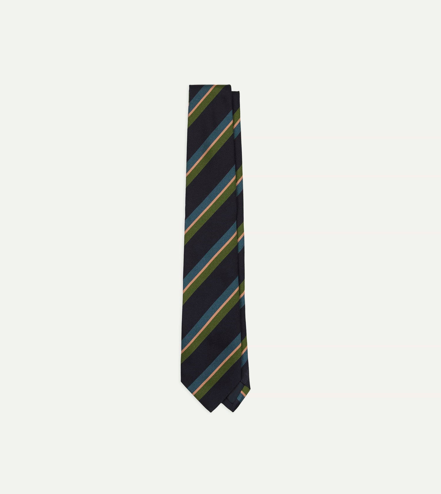 Navy, Green, Blue and Yellow Sandwich Stripe Repp Silk Tipped Tie