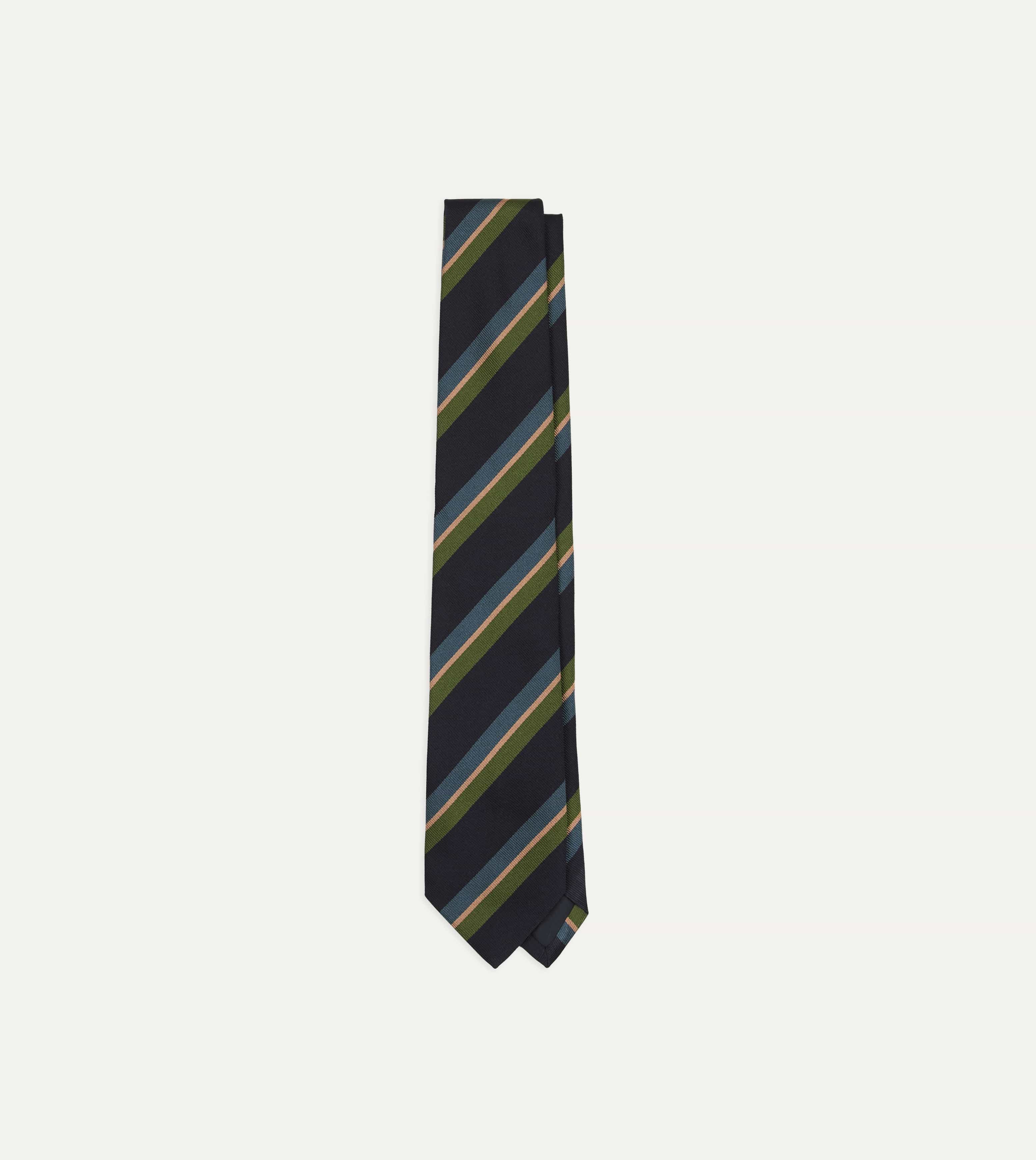 Navy, Green, Blue and Yellow Sandwich Stripe Repp Silk Tipped Tie