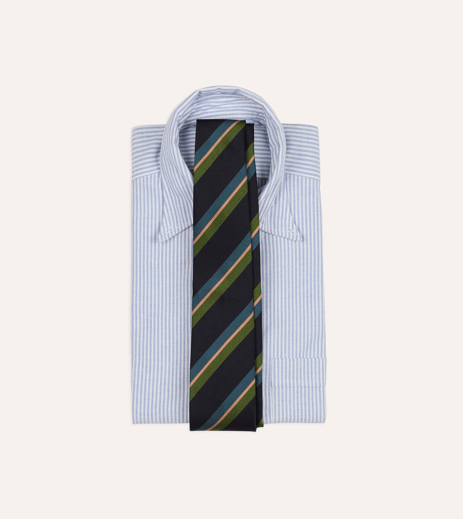 Navy, Green, Blue and Yellow Sandwich Stripe Repp Silk Tipped Tie