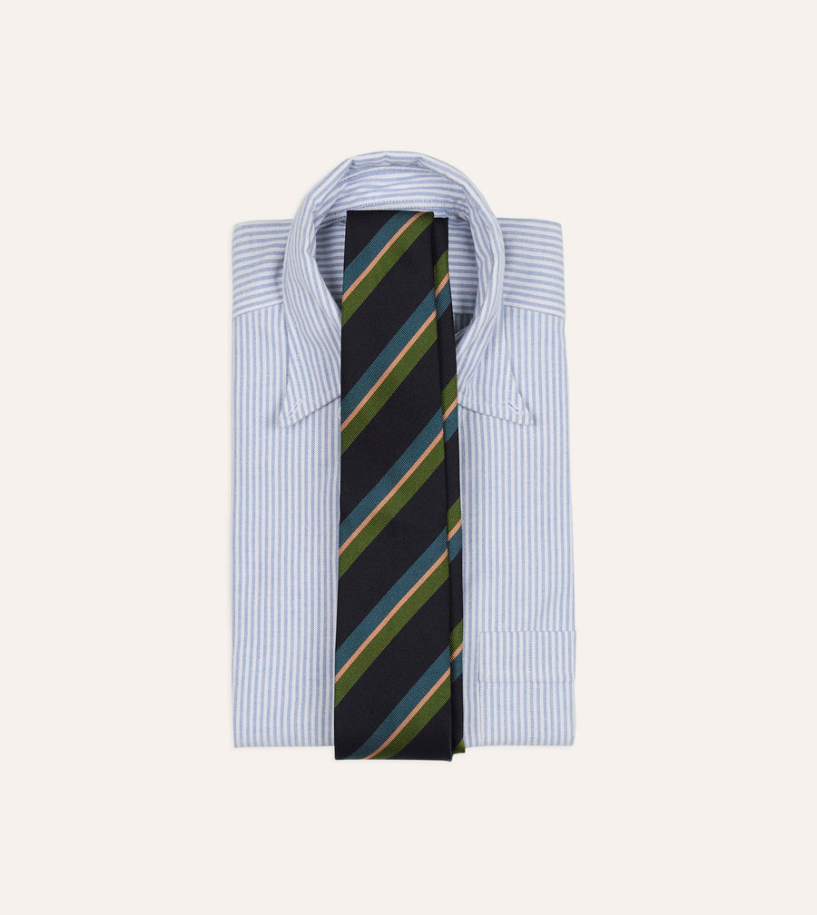 Navy, Green, Blue and Yellow Sandwich Stripe Repp Silk Tipped Tie