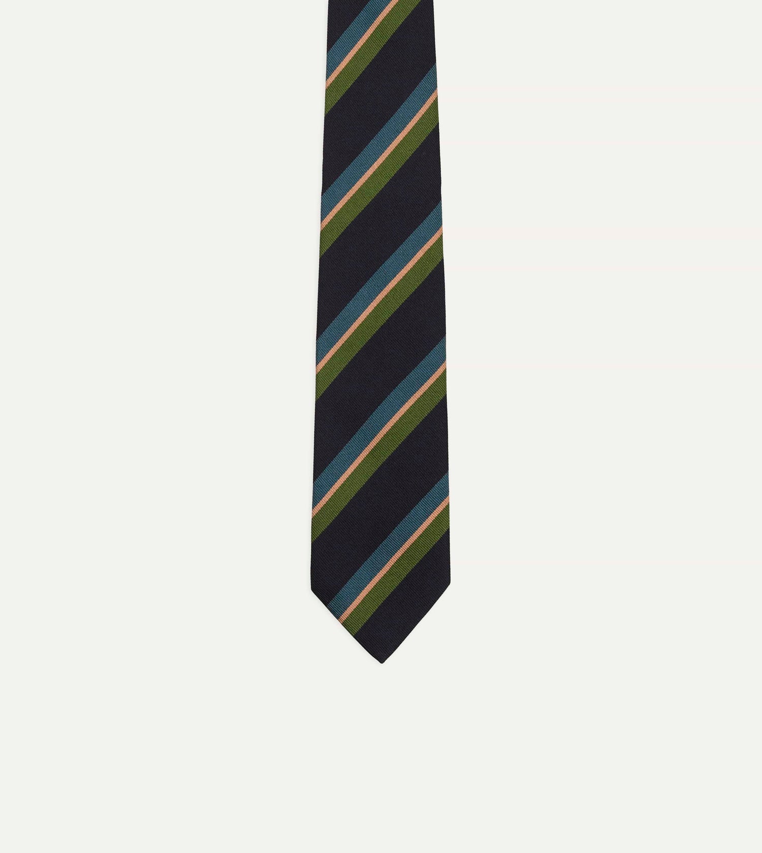 Navy, Green, Blue and Yellow Sandwich Stripe Repp Silk Tipped Tie