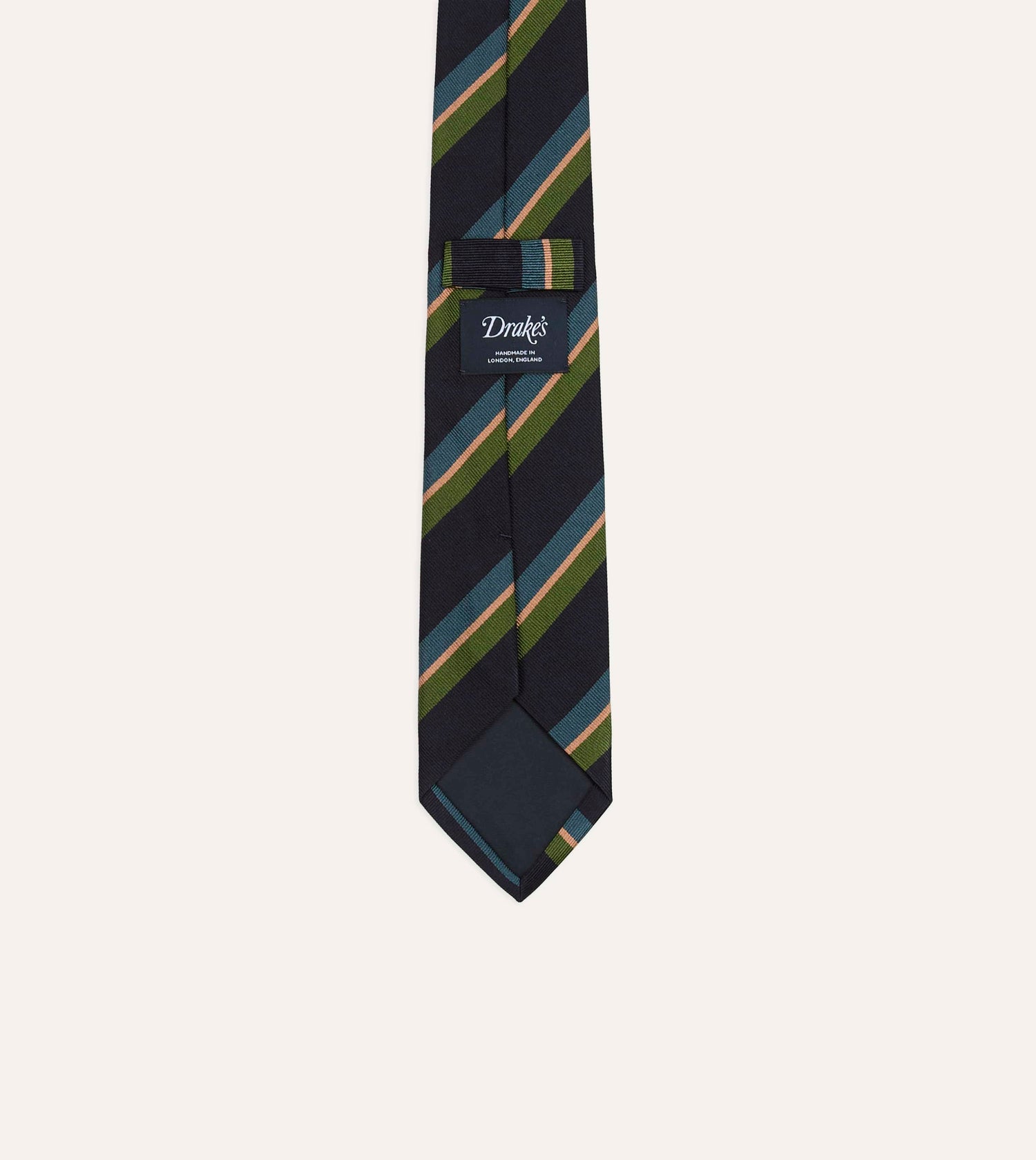 Navy, Green, Blue and Yellow Sandwich Stripe Repp Silk Tipped Tie