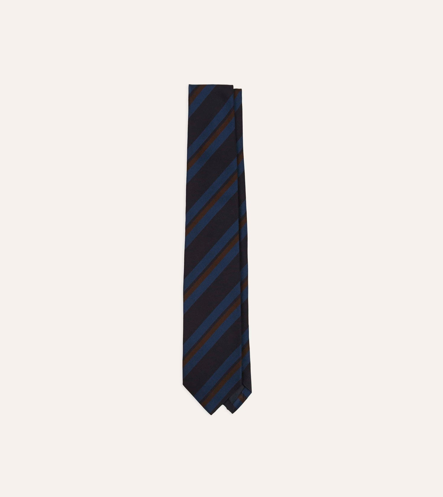 Blue and Brown Stripe Mogador Cotton-Silk Tipped Tie