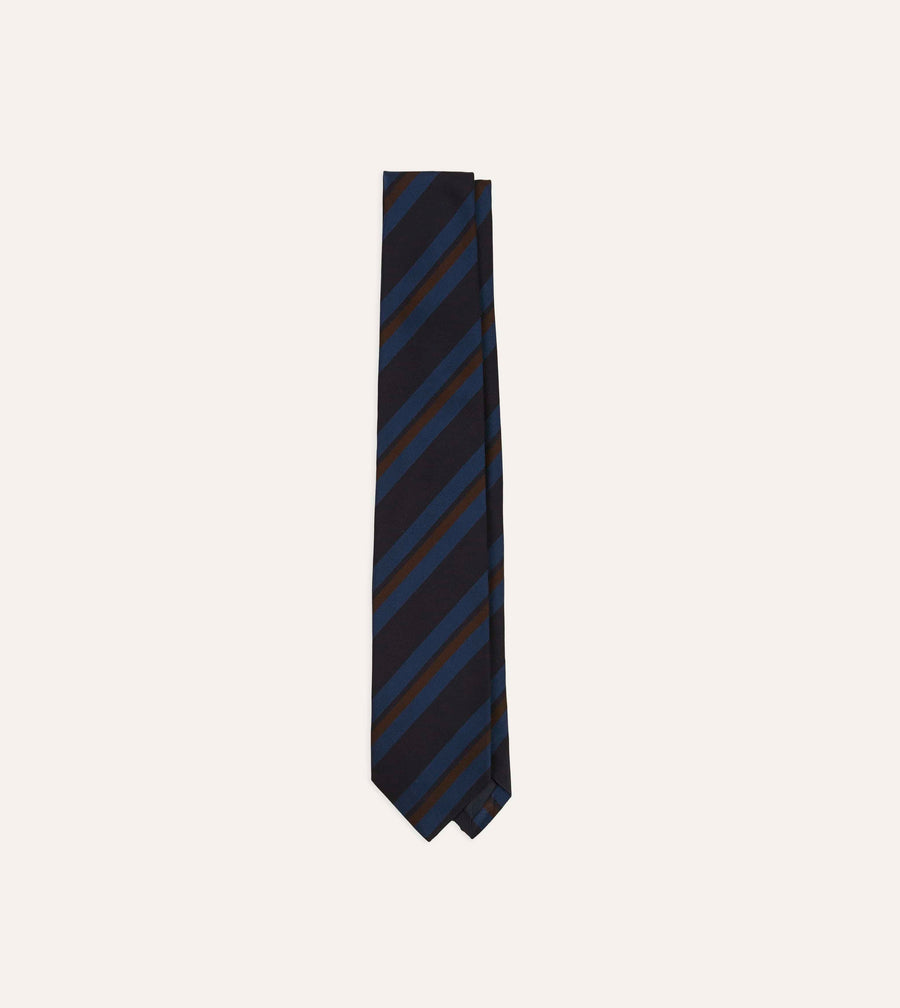 Blue and Brown Stripe Mogador Cotton-Silk Tipped Tie