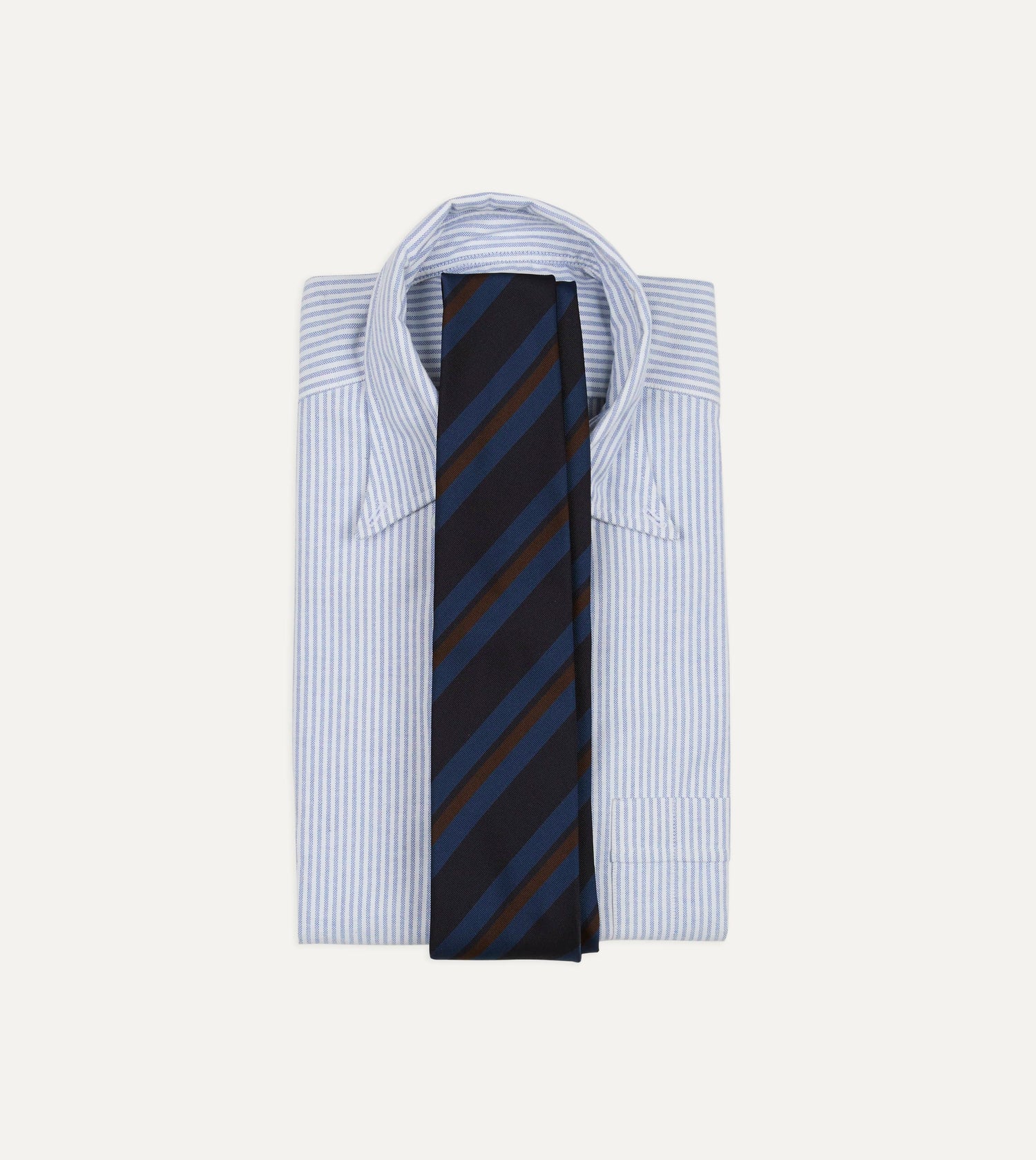 Blue and Brown Stripe Mogador Cotton-Silk Tipped Tie