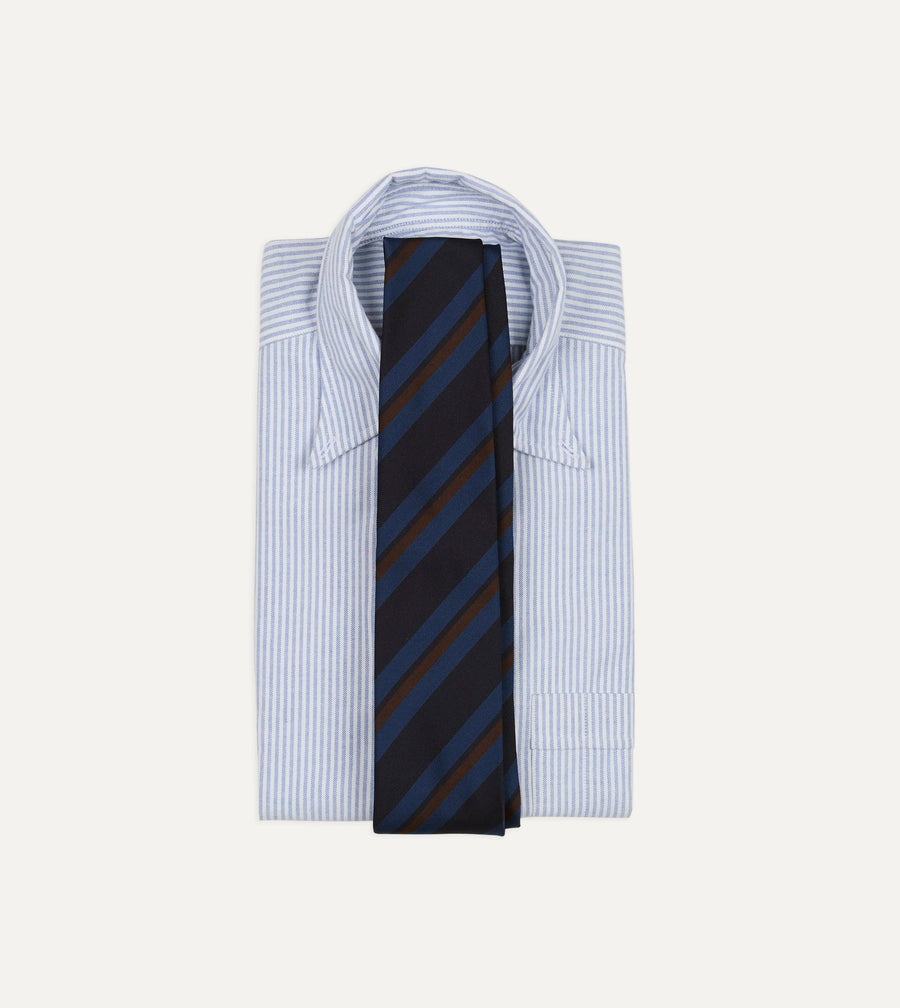 Blue and Brown Stripe Mogador Cotton-Silk Tipped Tie
