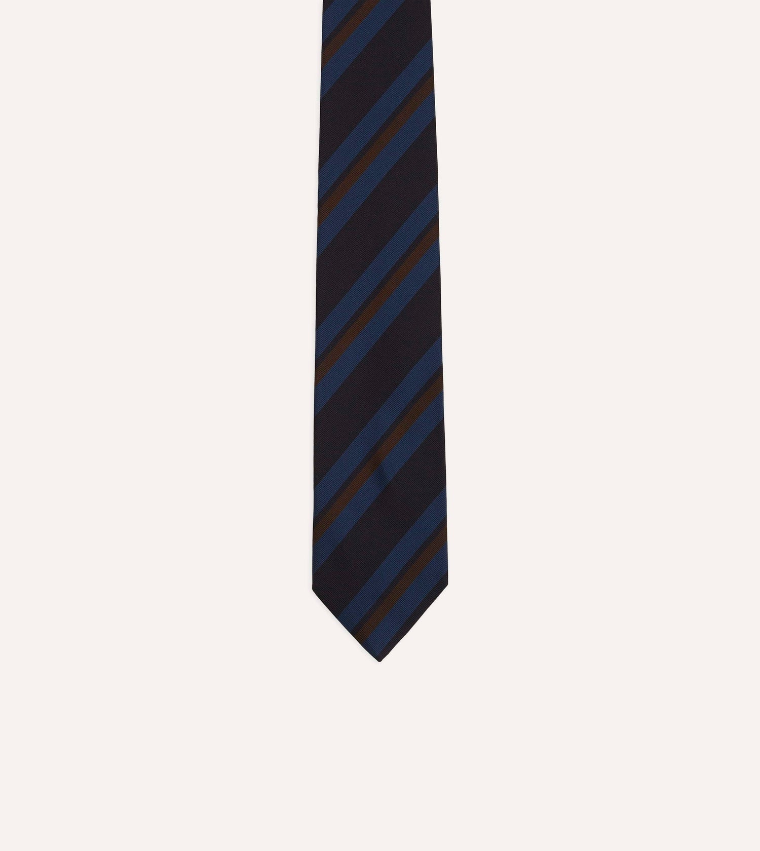 Blue and Brown Stripe Mogador Cotton-Silk Tipped Tie