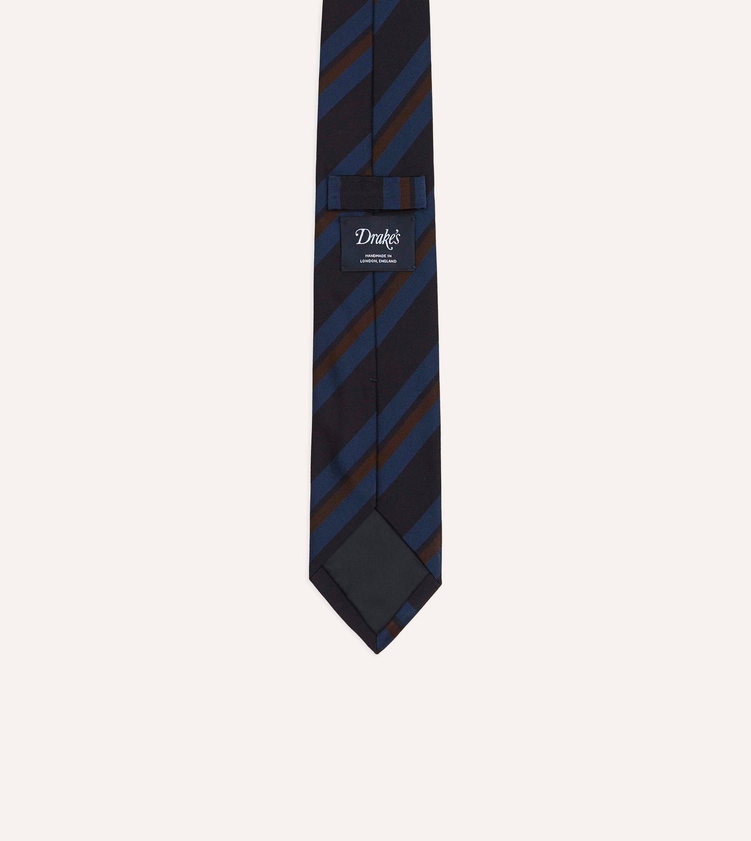 Blue and Brown Stripe Mogador Cotton-Silk Tipped Tie