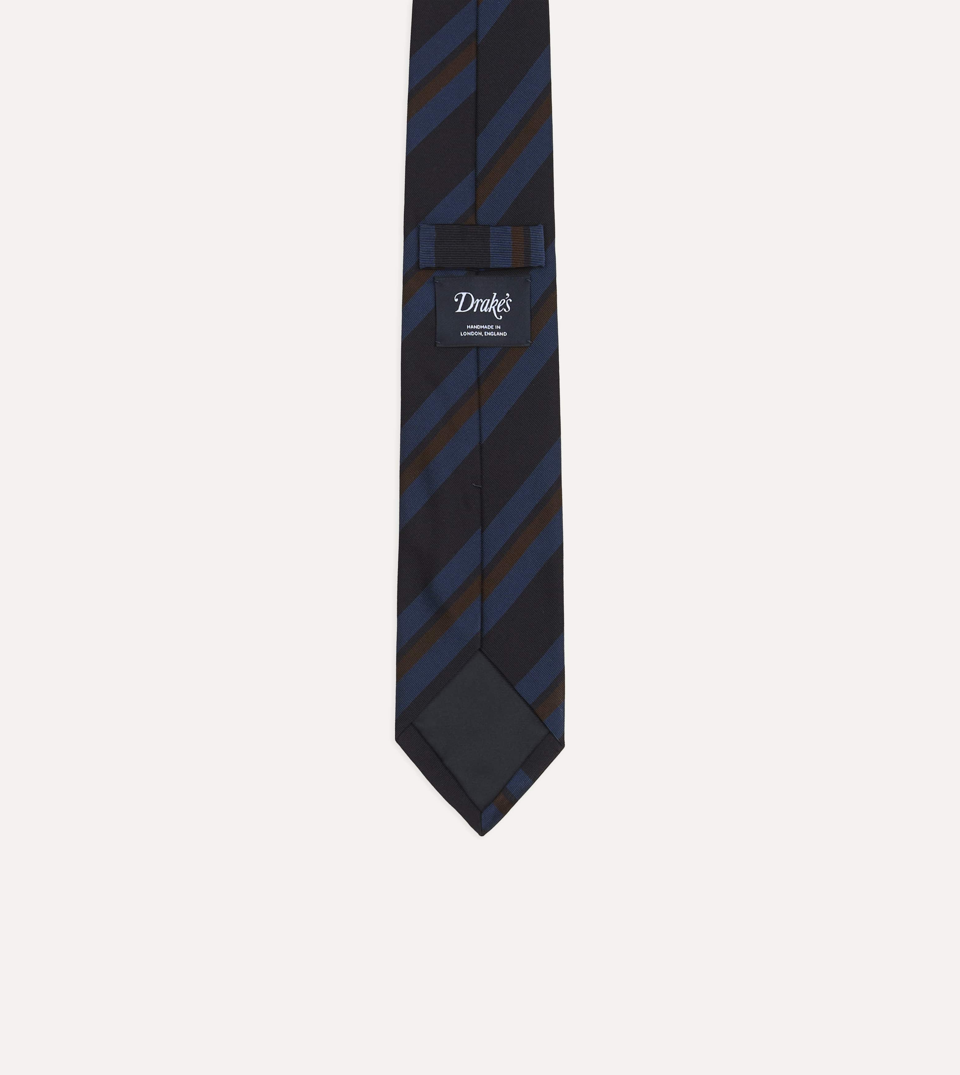 Blue and Brown Stripe Mogador Cotton-Silk Tipped Tie