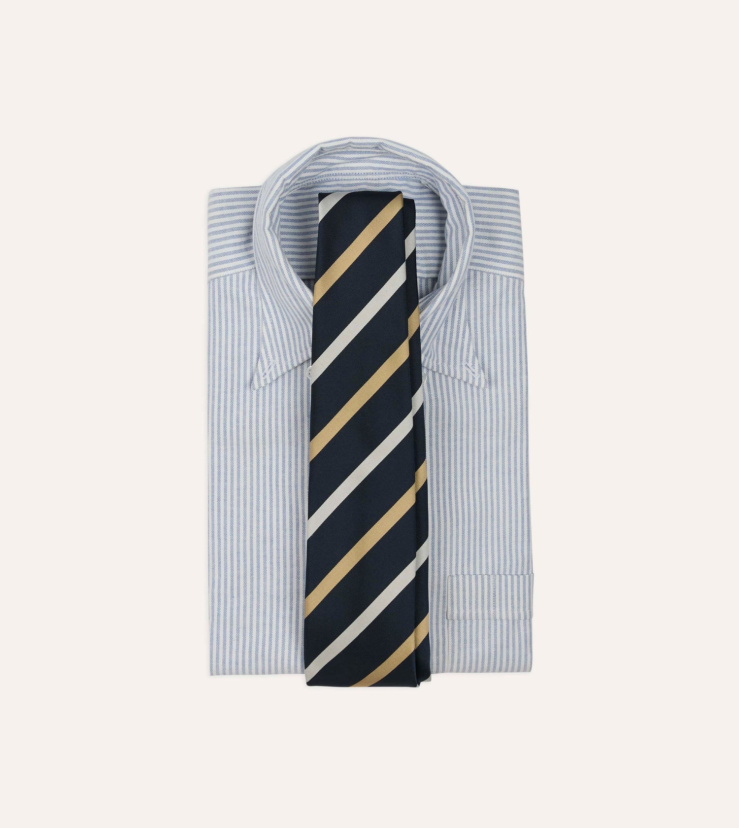 Navy, White and Sand Stripe Mogador Cotton-Silk Tipped Tie