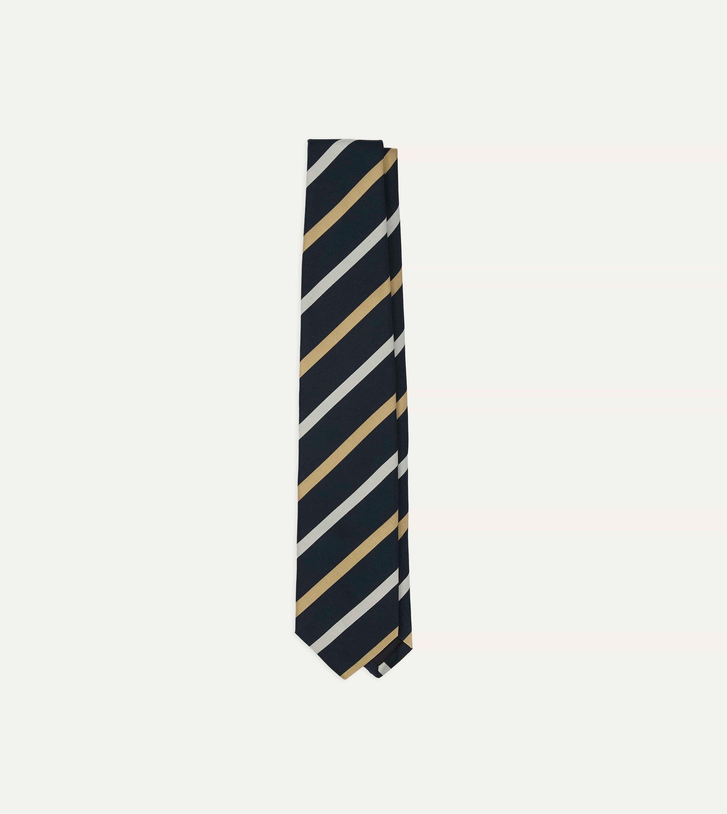 Navy, White and Sand Stripe Mogador Cotton-Silk Tipped Tie