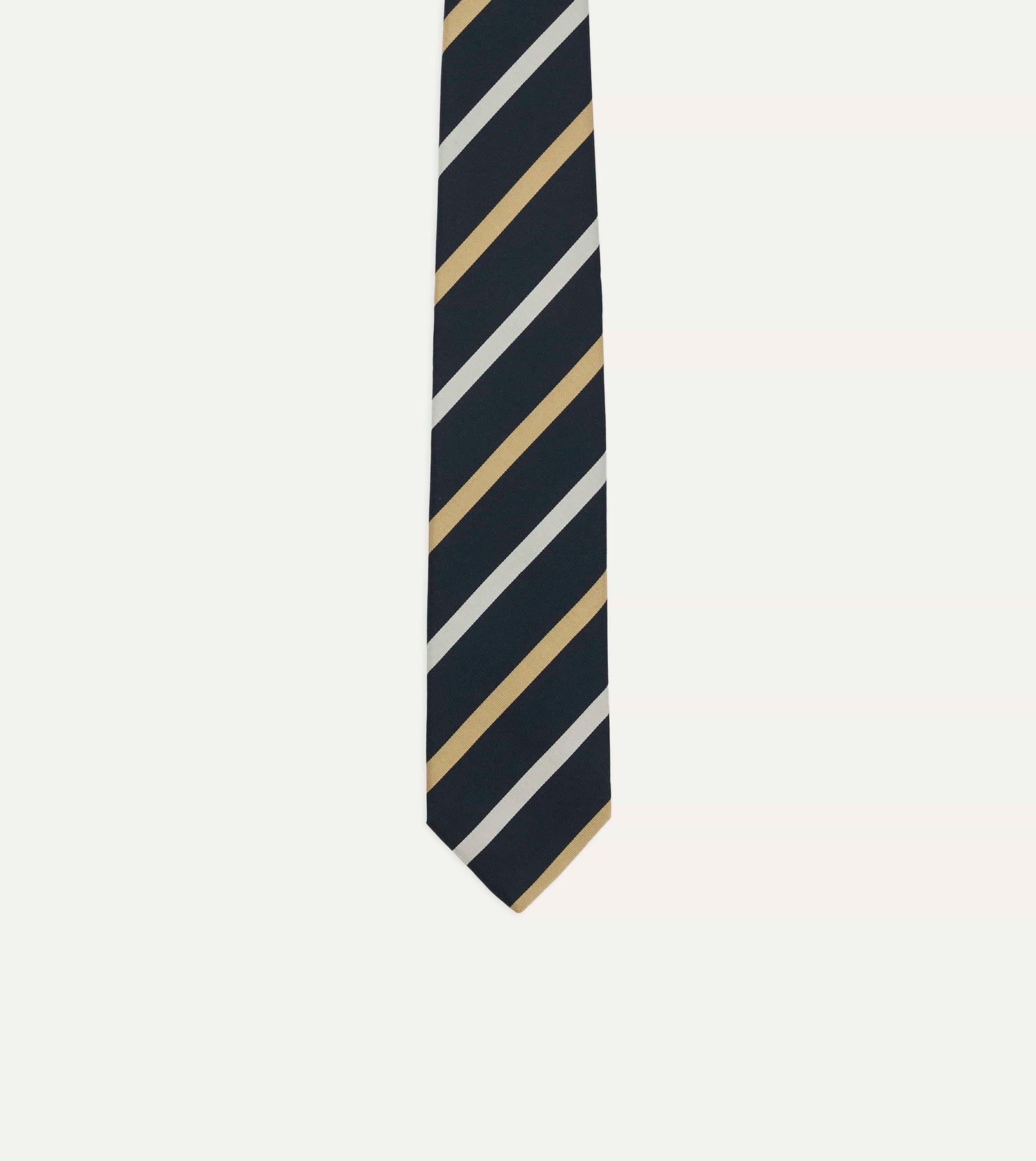 Navy, White and Sand Stripe Mogador Cotton-Silk Tipped Tie