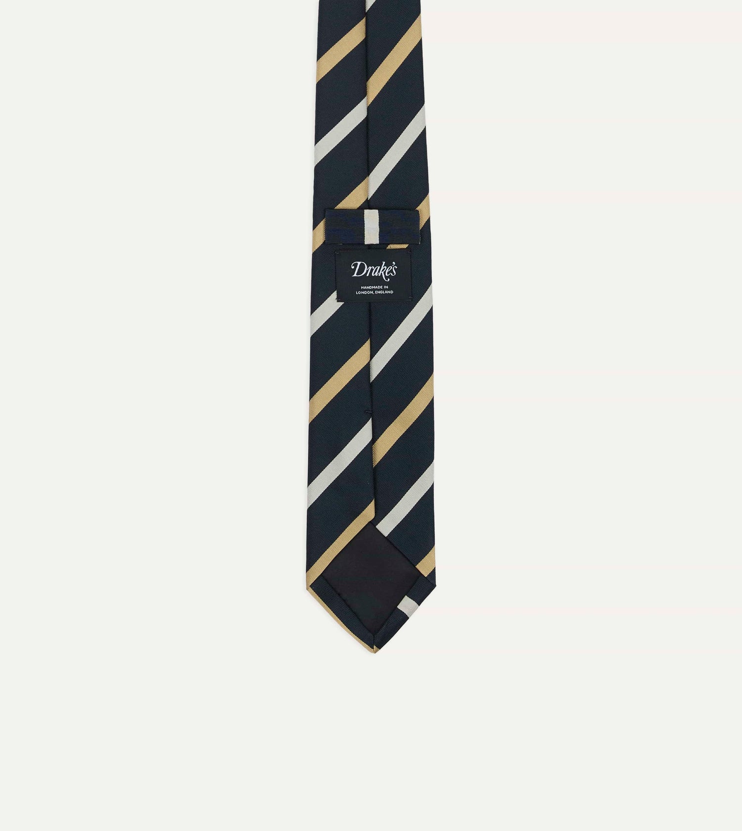 Navy, White and Sand Stripe Mogador Cotton-Silk Tipped Tie
