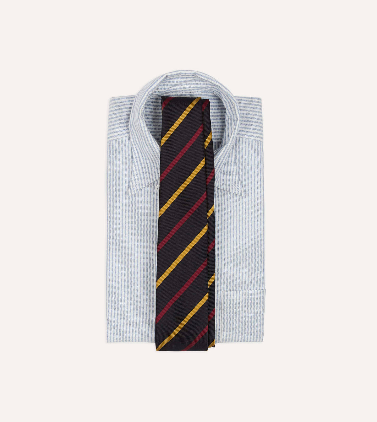 Navy, Red and Yellow Line Stripe Repp Silk Cotton Tipped Tie