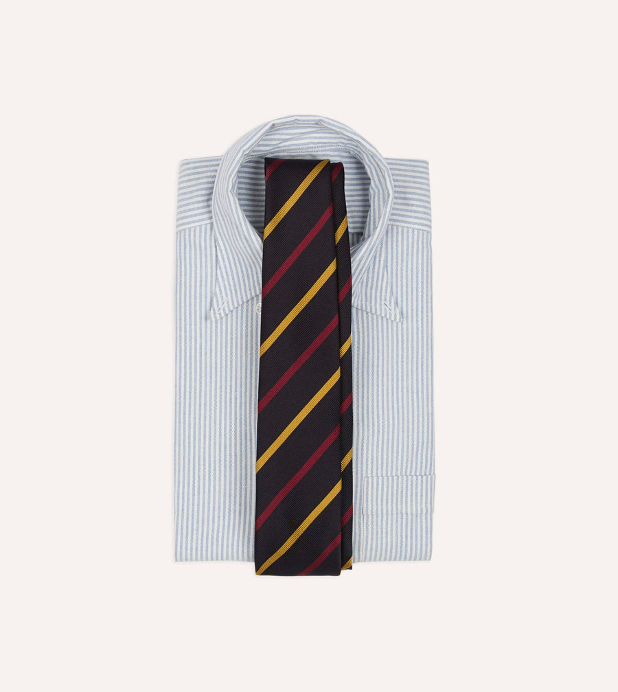 Navy, Red and Yellow Line Stripe Repp Silk Cotton Tipped Tie