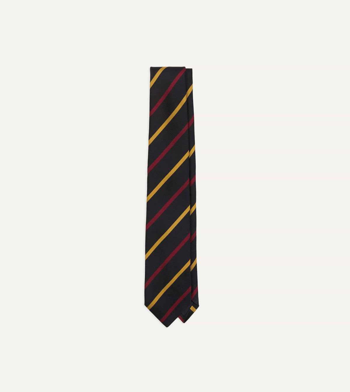 Navy, Red and Yellow Line Stripe Repp Silk Cotton Tipped Tie