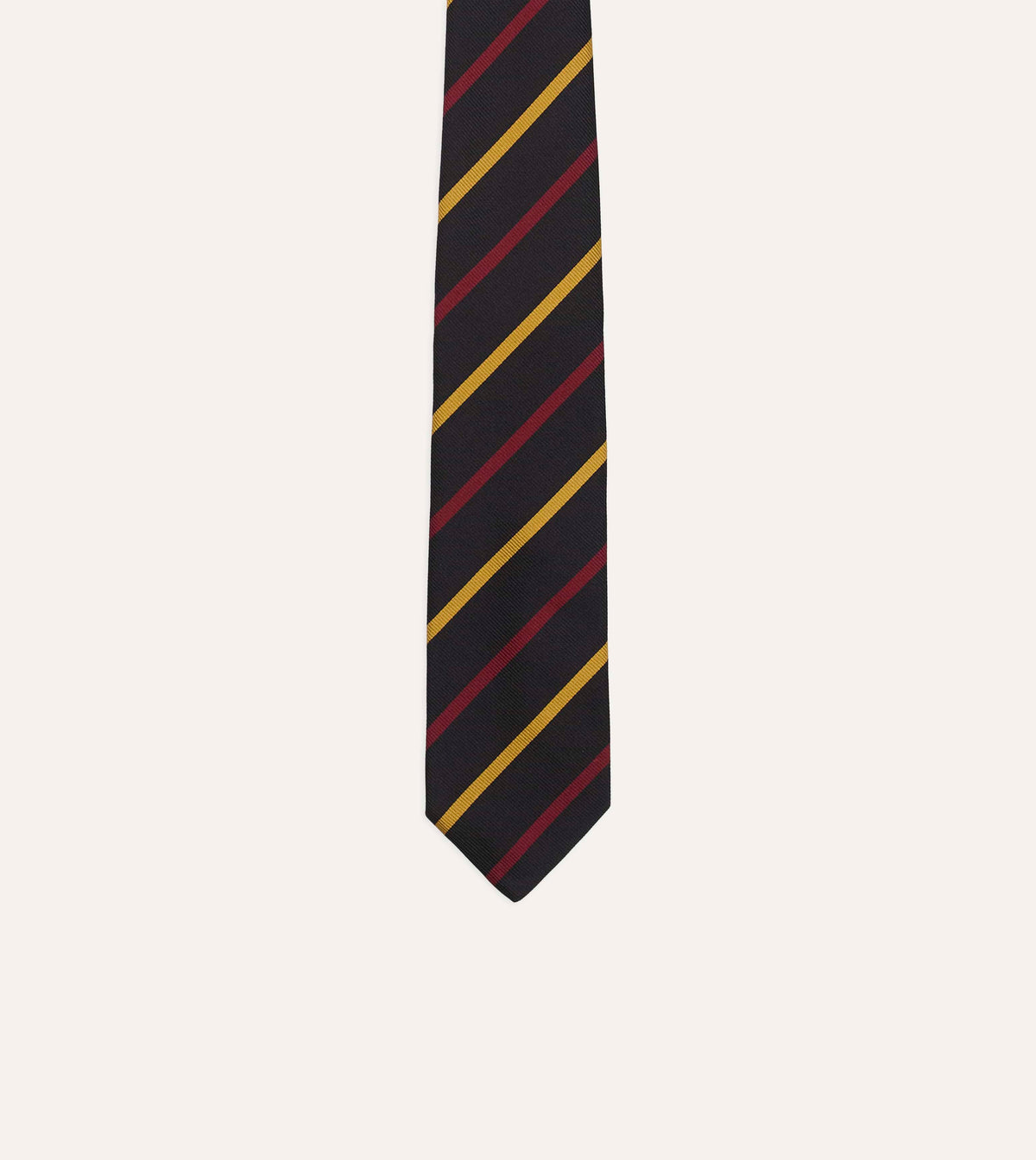 Navy, Red and Yellow Line Stripe Repp Silk Cotton Tipped Tie