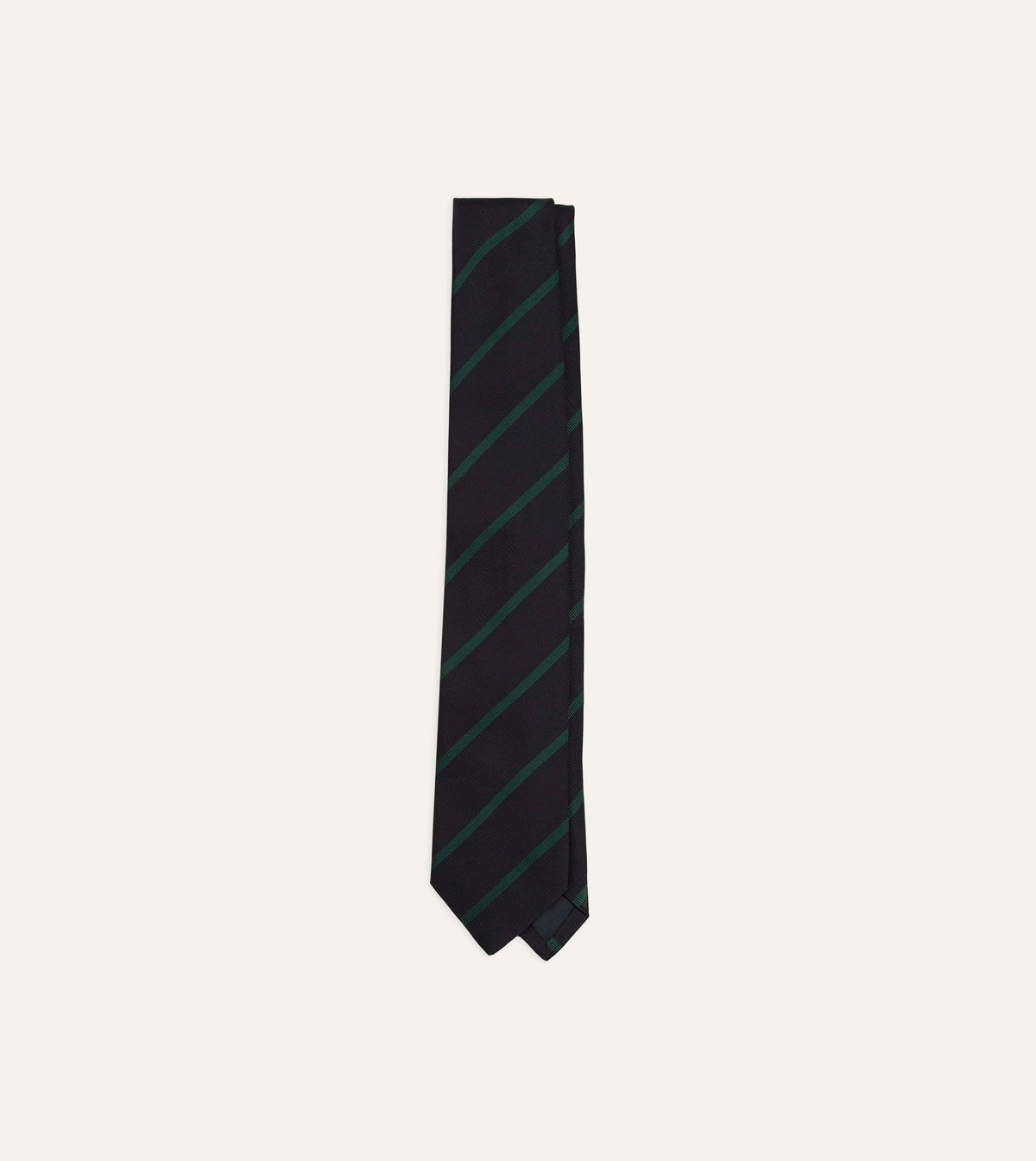 Navy and Green Line Stripe Repp Silk Tipped Tie