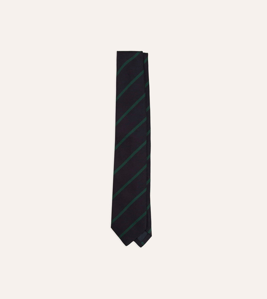 Navy and Green Line Stripe Repp Silk Tipped Tie