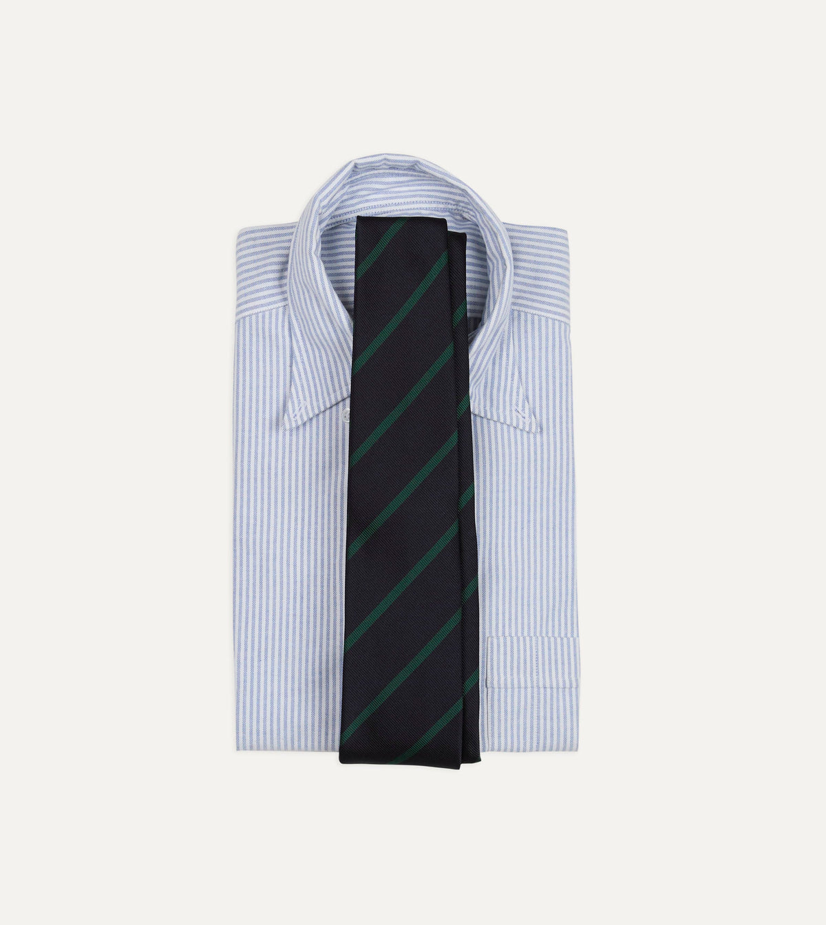 Navy and Green Line Stripe Repp Silk Tipped Tie