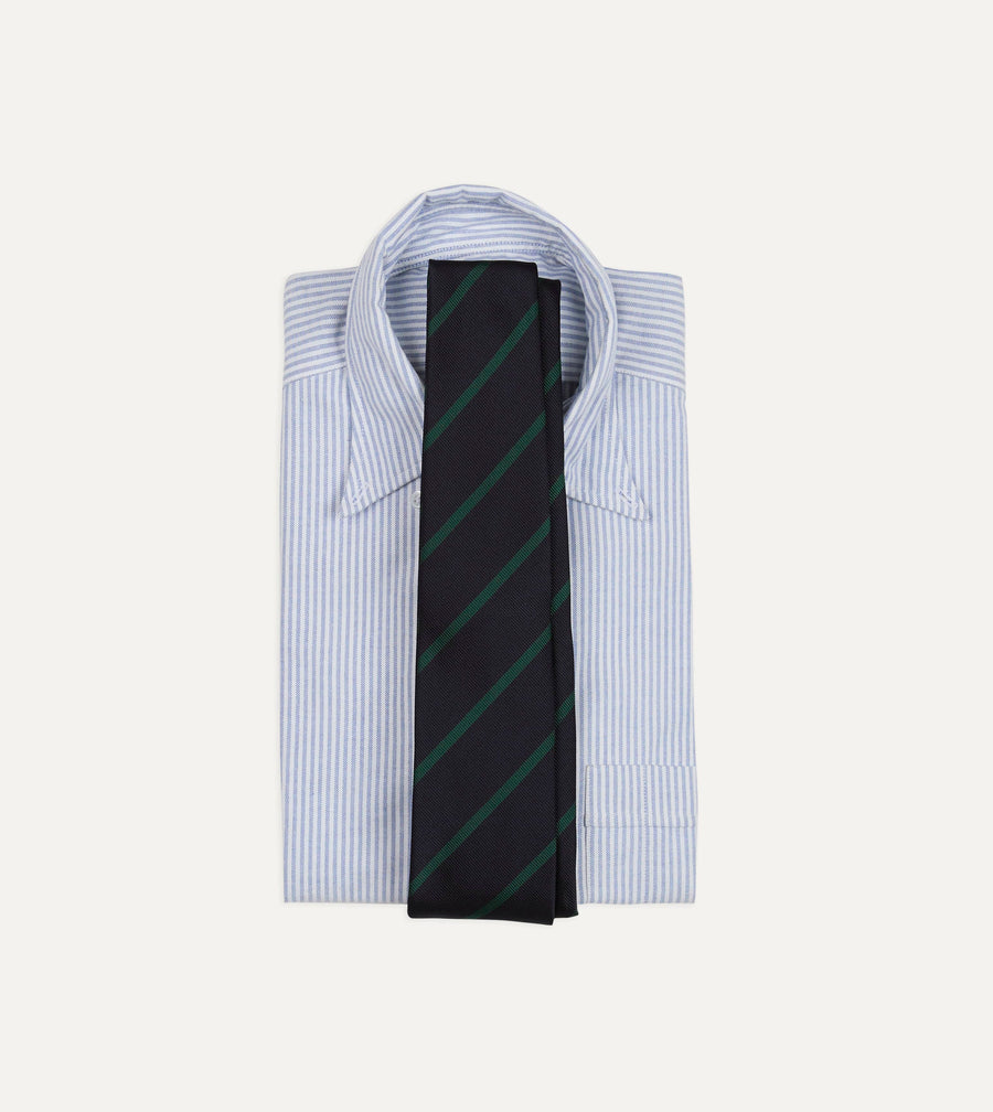 Navy and Green Line Stripe Repp Silk Tipped Tie